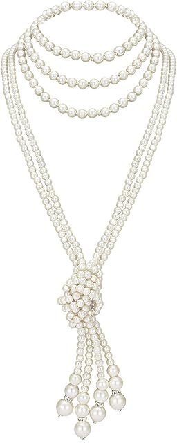 BABEYOND Gatsby Long Knot Pearl Necklace 1920s Imitation Pearls Necklace 49" and 59" Flapper Necklace