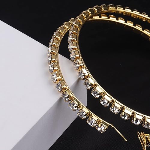 Miniatura 5 de Wekicici Aretes de aro de Halloween para mujer, exageran los aretes de diamantes de imitación en fiestas o uso diario, Metal Cristal Plata Diamante