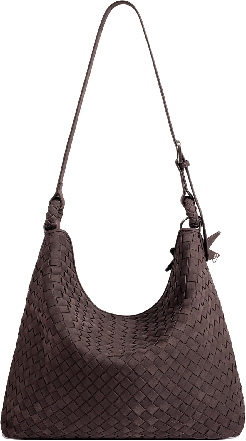 Suede Woven Hobo Bag, Oversized Suede Bag, Woven Tote Purses for Women, Large Crossbody Shoulder Slouchy Handbag - Image 5