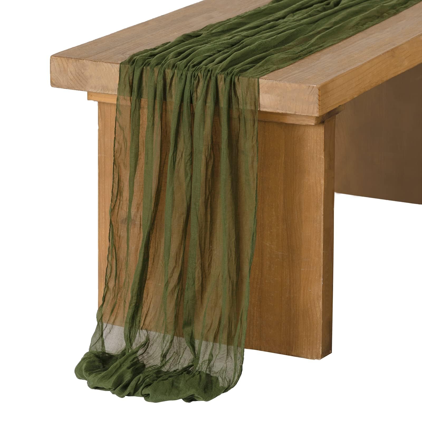 Tazweeq Table Runner, Wide Olive, Moss Green Gauze Semi-Sheer, Cheesecloth Tablecloth, Wedding Party Bridal Boho, Table Decor Moss(90x 400 CM, Green)
