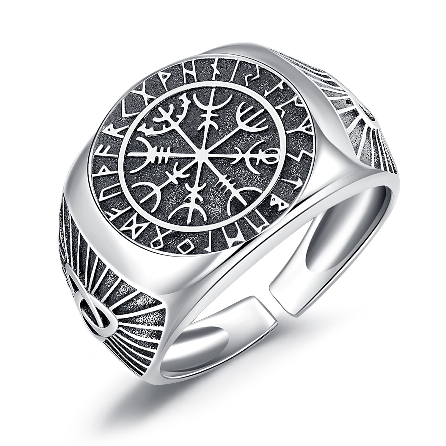 Friggem Anillo para Hombre Plata de ley 925 Anillo Runas Vikinga Brújula Vegvisir Anillo Nórdico Joyería de Protección para Hombre Mujer