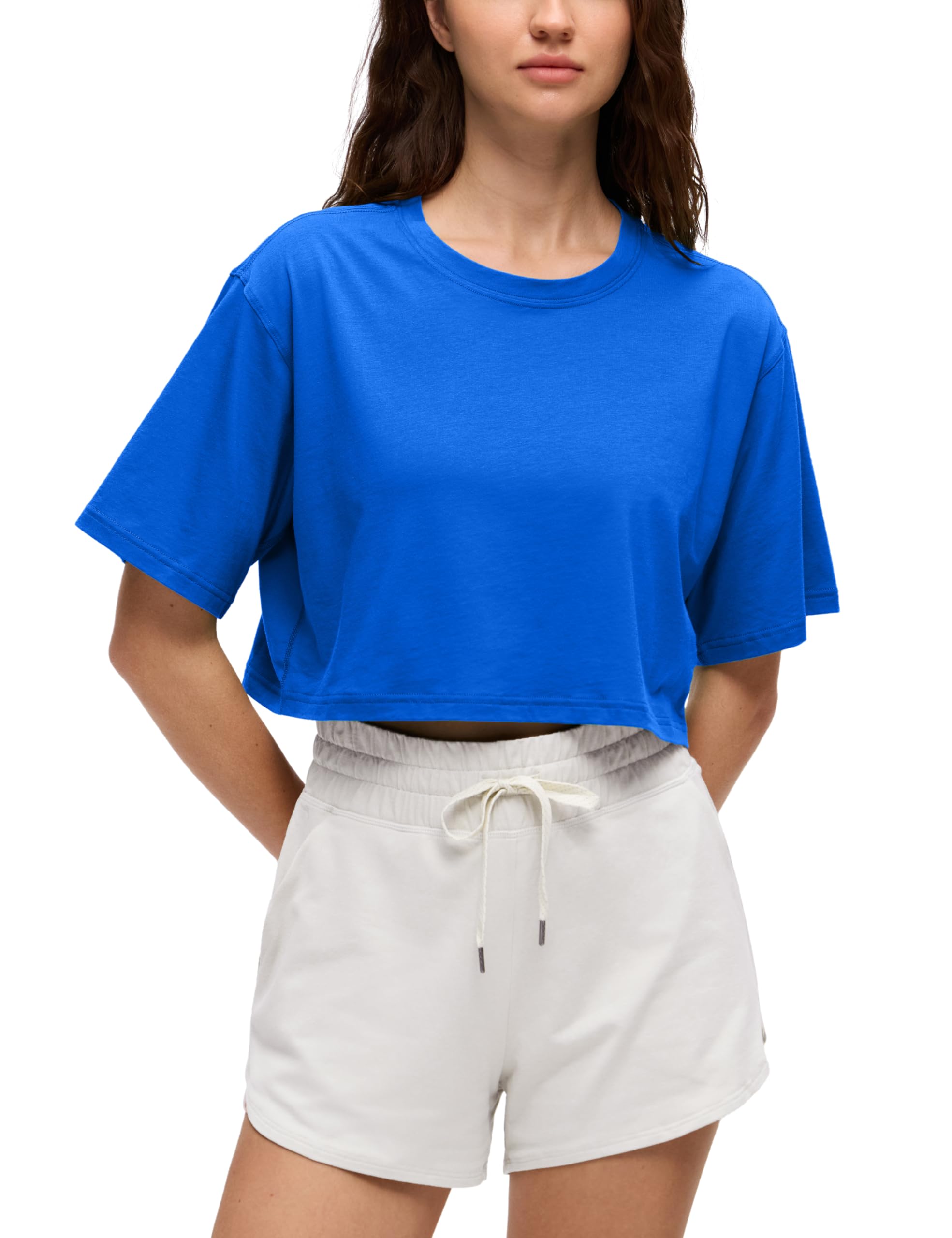 CRZ YOGA Pima Cotton High Neck Crop T-Shirt
