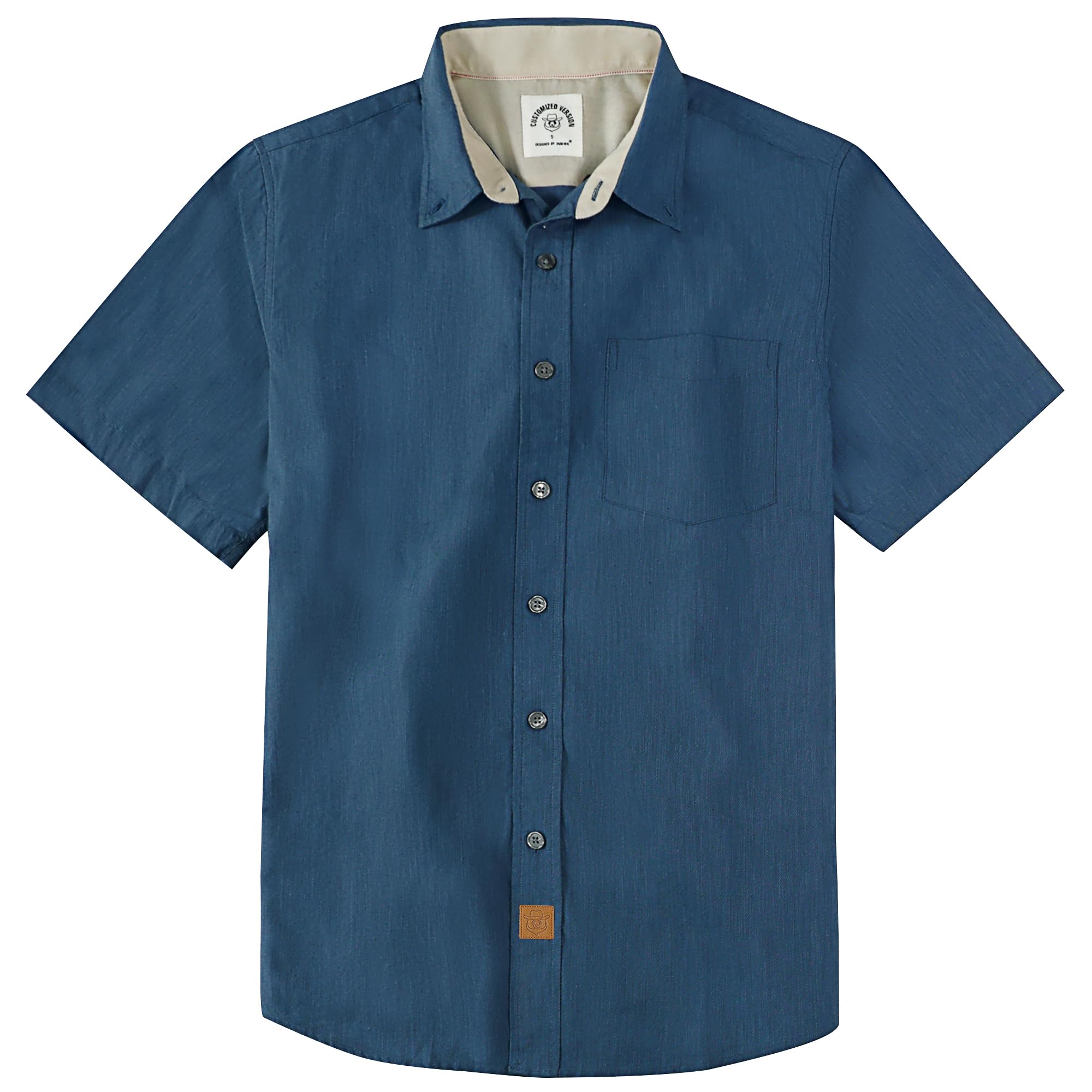 Dubinik® Mens Short Sleeve Button Down Shirts 100% Cotton Plaid Men's Casual Button-Down Shirts with Pocket