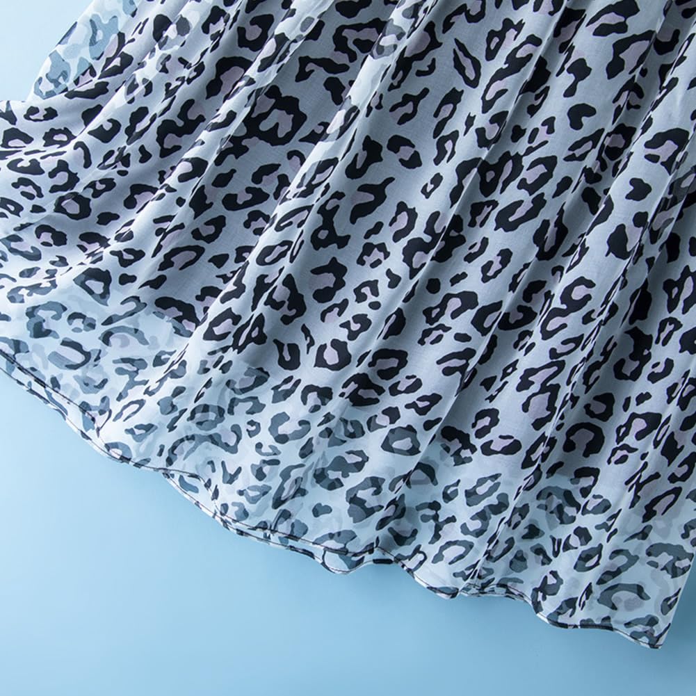 DISSA Jupe Midi Soie Imprimé Léopard Taille Élastique | Imprimé léopard bleu, taille élastique, longueur midi, tissu léger, streetwear tendance, tenue décontractée, style chic