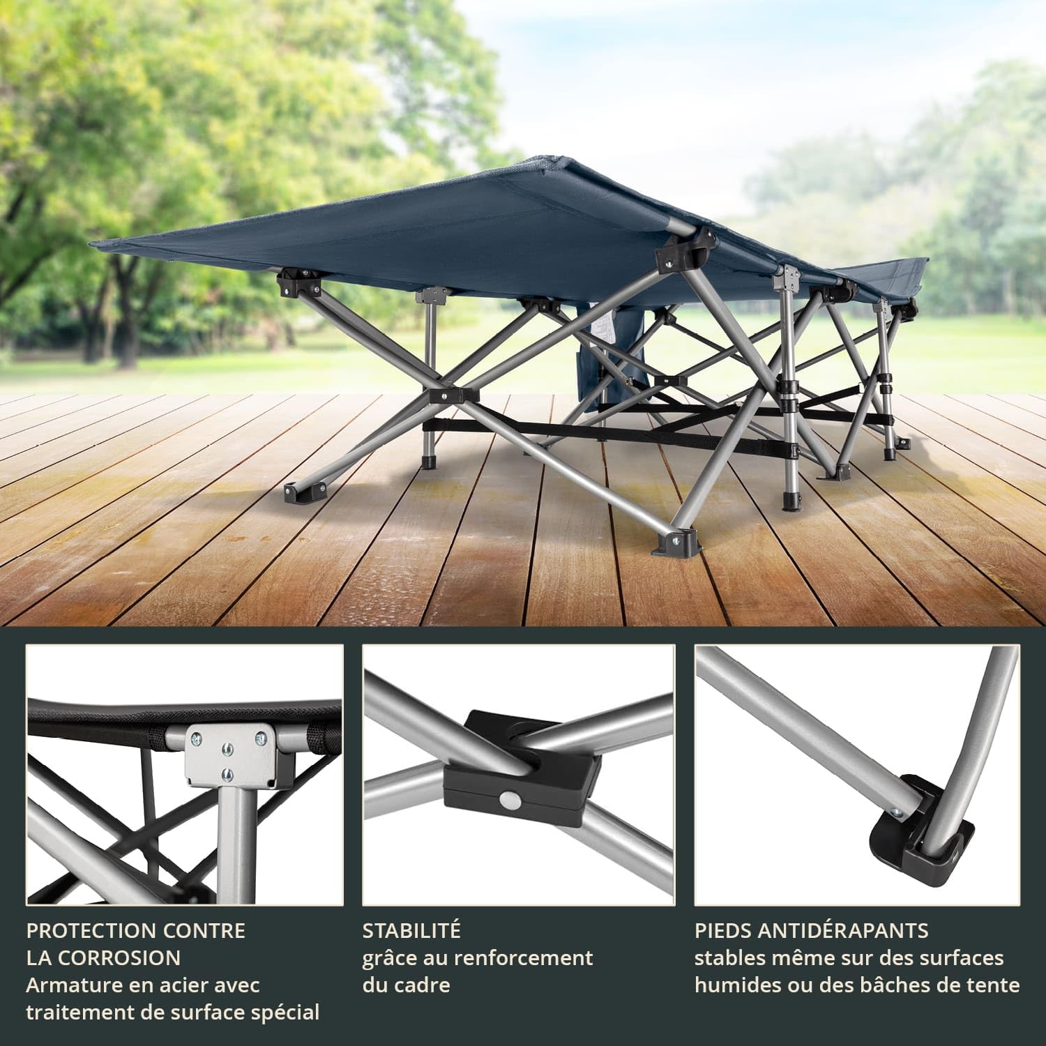 Skandika Lit de Camping Viia | Lit Pliant Confortable, Grande Surface de Couchage Robuste, Pliable, Poche latérale | Lit de Camping pour Camper, Festival, Maison