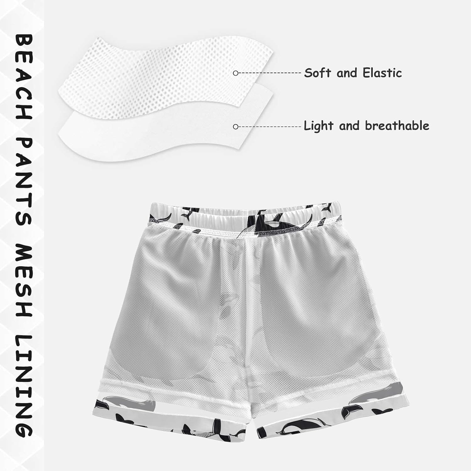 visesunny Orca Pattern Boys Swim Trunks Quick Dry Drawsting Boy's Beach Shorts Boy Bathing Suit with Pockets