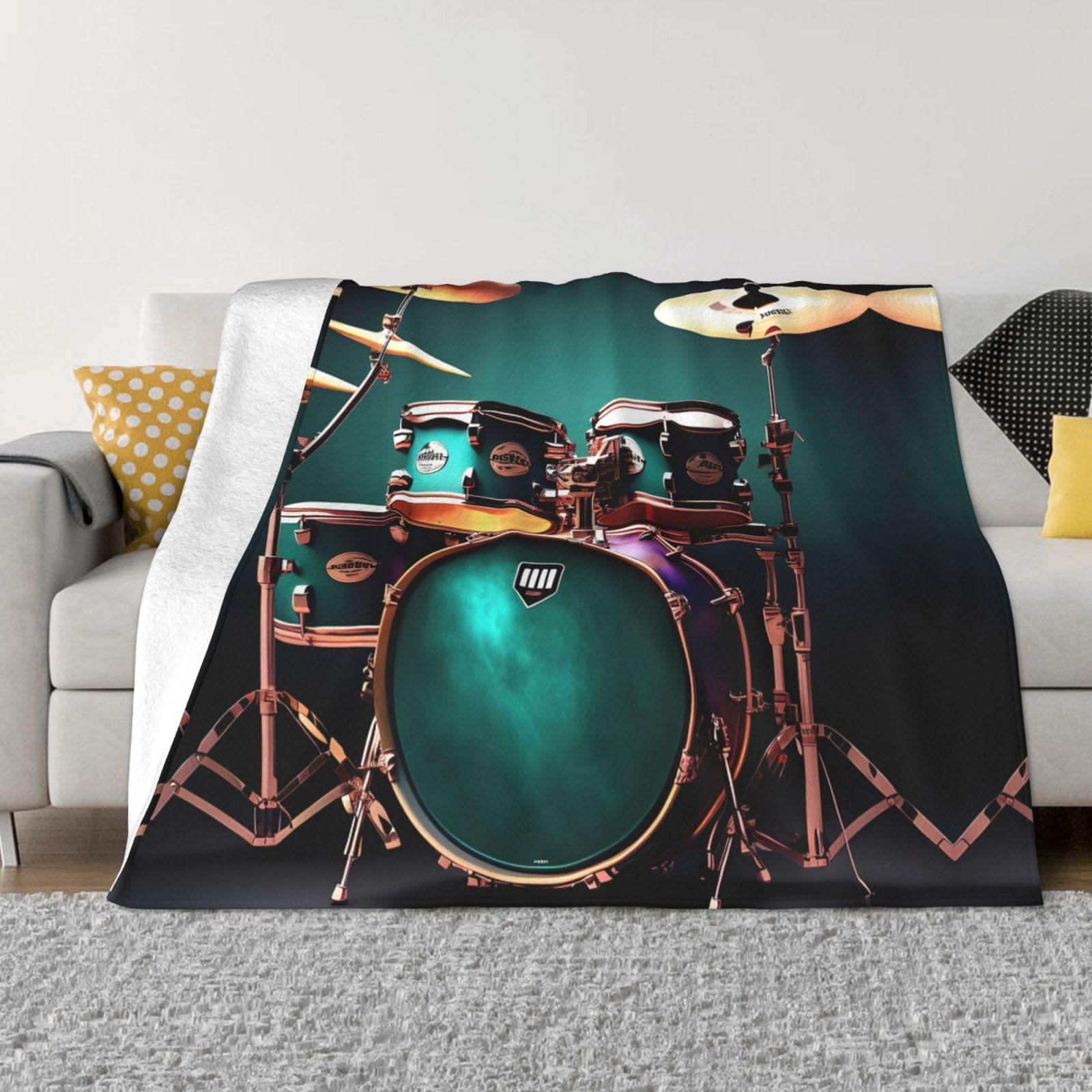 Couverture en flanelle EdWal motif batterie, le cadeau idéal pour musicien