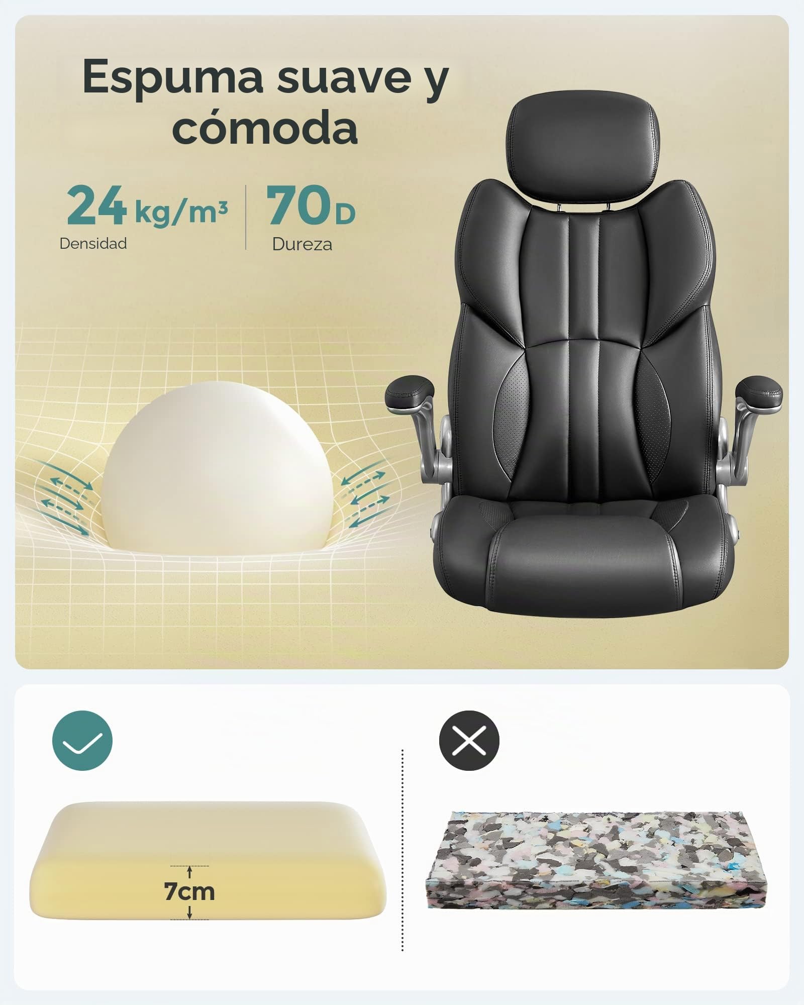 SONGMICS Silla de Oficina, Silla Gaming Ergonómica, Mecanismo de Inclinación, Apoyabrazos Plegables, Ruedas Universales, Altura Ajustable, Silla Racing, Negro Tinta OBG65BK