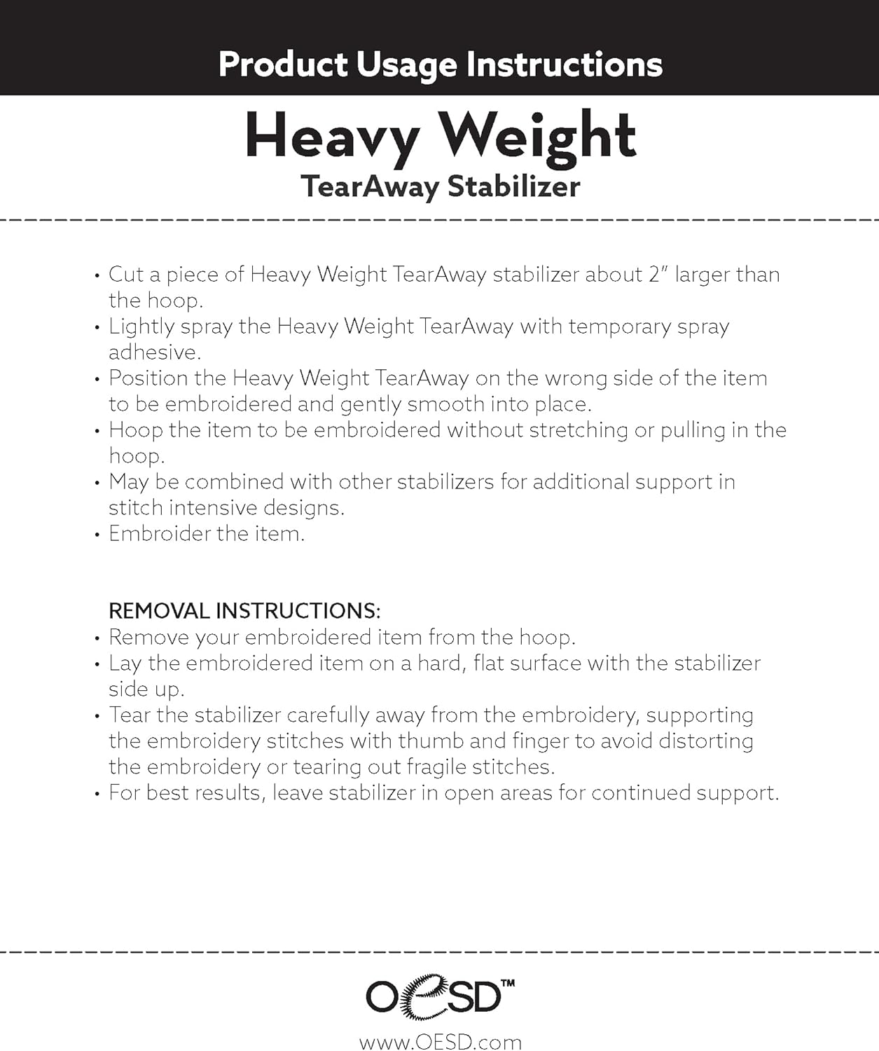 OESD Heavy Weight Tear Away Embroidery Stabilizer 15" x 10 Yd Roll