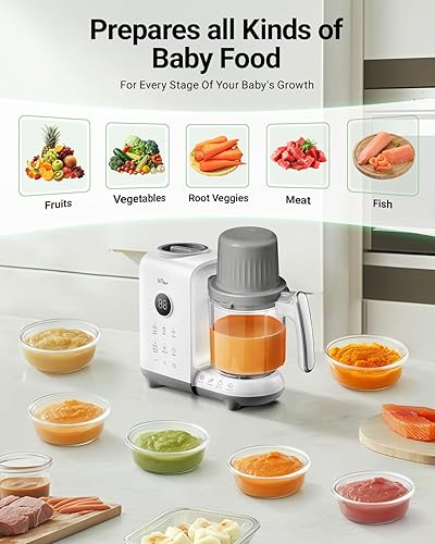 Miniatura 9 de Bear Máquina de alimentos para bebés con cestas de vapor de doble capa de 18.5 onzas, procesador de alimentos para bebés OneStep, molinillo de puré,