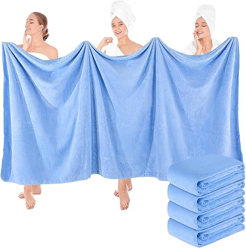 Miniatura 10 de Preboun 4 toallas de baño de vellón de gran tamaño, 40 x 80 pulgadas, toallas de baño extra grandes de microfibra coral terciopelo coral altamente