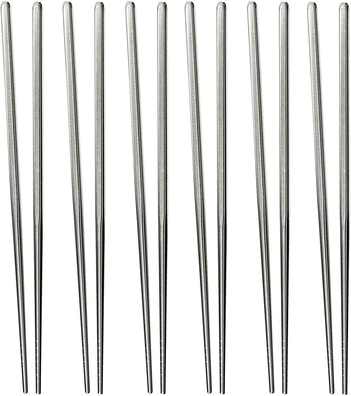 Stainless Steel Chopsticks Premium 6 Pair - Premium Quality - Frying Noodle Vacuum Non-Slip Grooves for Kitchen Dining Lunch - BEST VALUE (Pack of 12)