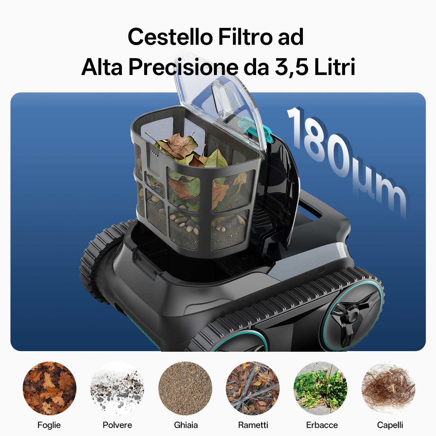 Ultenic Robot Piscina Pareti e Fondo, Linea d'Acqua, Navigazione Intelligente, Robot Piscina Senza Fili, 180Min, Filtrazione Ultrafine, Aspirapolvere per Piscina con App e Aggiornamenti OTA