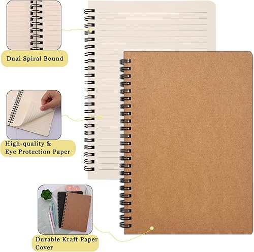 Miniatura 4 de Cuaderno de espiral, paquete de 6 cuadernos rayados A5, cuaderno de espiral de tapa dura, 80 hojas, 160 páginas para estudio y notas, 8.3 x 5.5