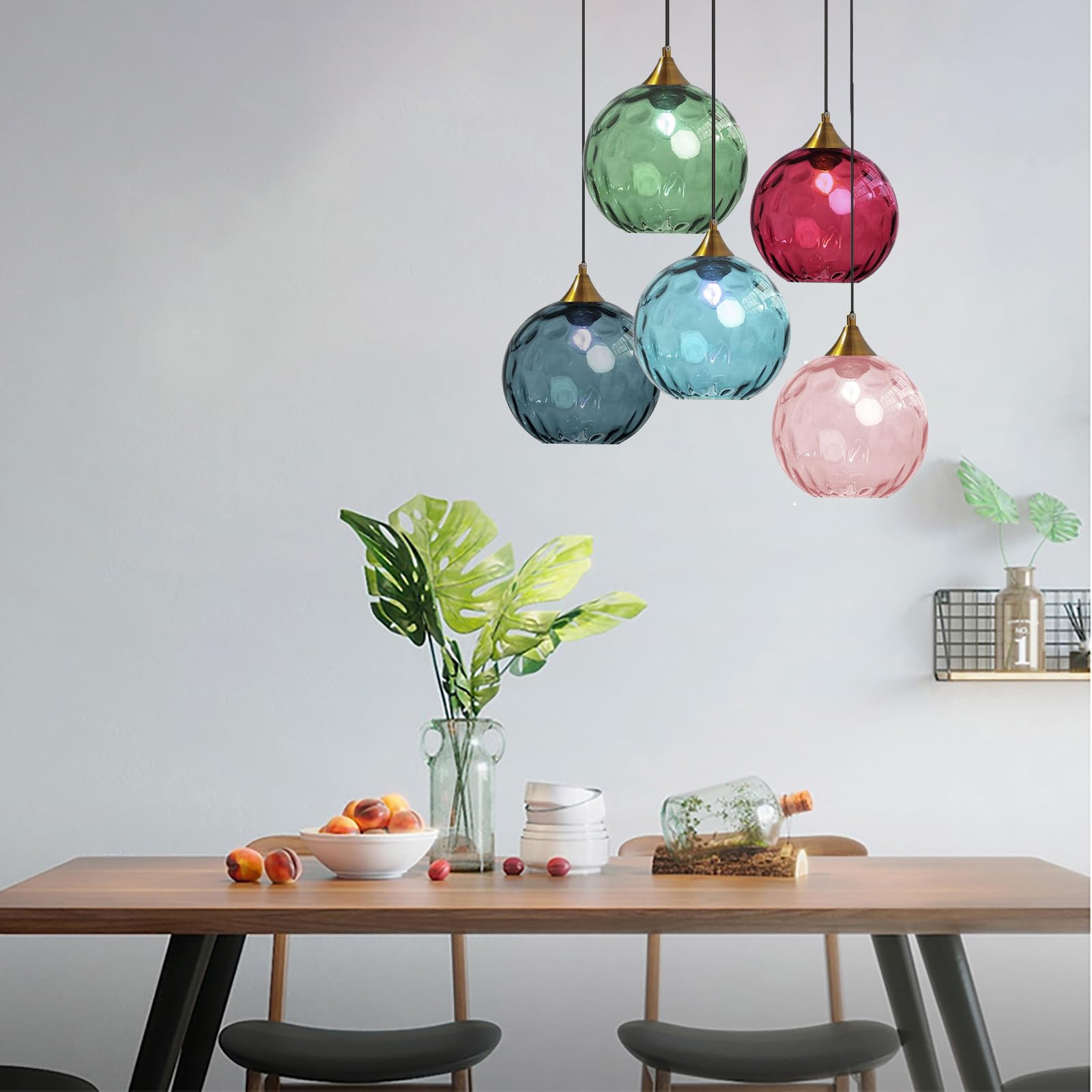 Tropibed Bunt Glaskugel Pendelleuchte, 20cm Wasser-Muster Glas Lampenschirm, Lampenfassung E27 Glas Hängeleuchte Für Küche Schlafzimmer Wohnzimmer Kronleuchter (Rosenrot) Beleuchtung