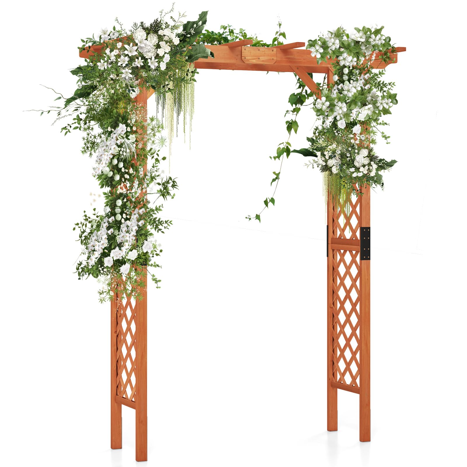 TANGZON Wooden Garden Arch, Large Outdoor Trellis Pergola Arbour Climbing Support for Plant Rose, Decorative Wedding Party Archway for Patio Yard Lawn (170 x 80 x 212 cm)