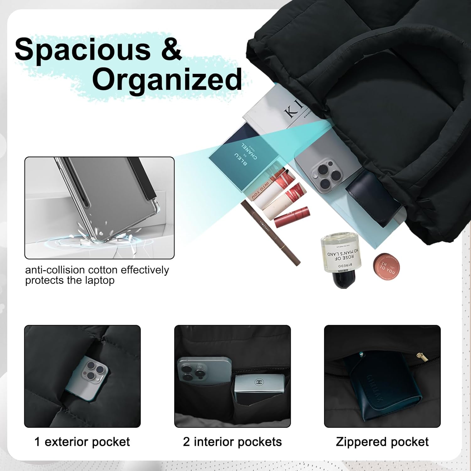 NAARIIAN Puffer Tote Bag for Women, Lightweight Quilted Puffy Shoulder Handbag with Adjustable Shoulder Strap - Image 5