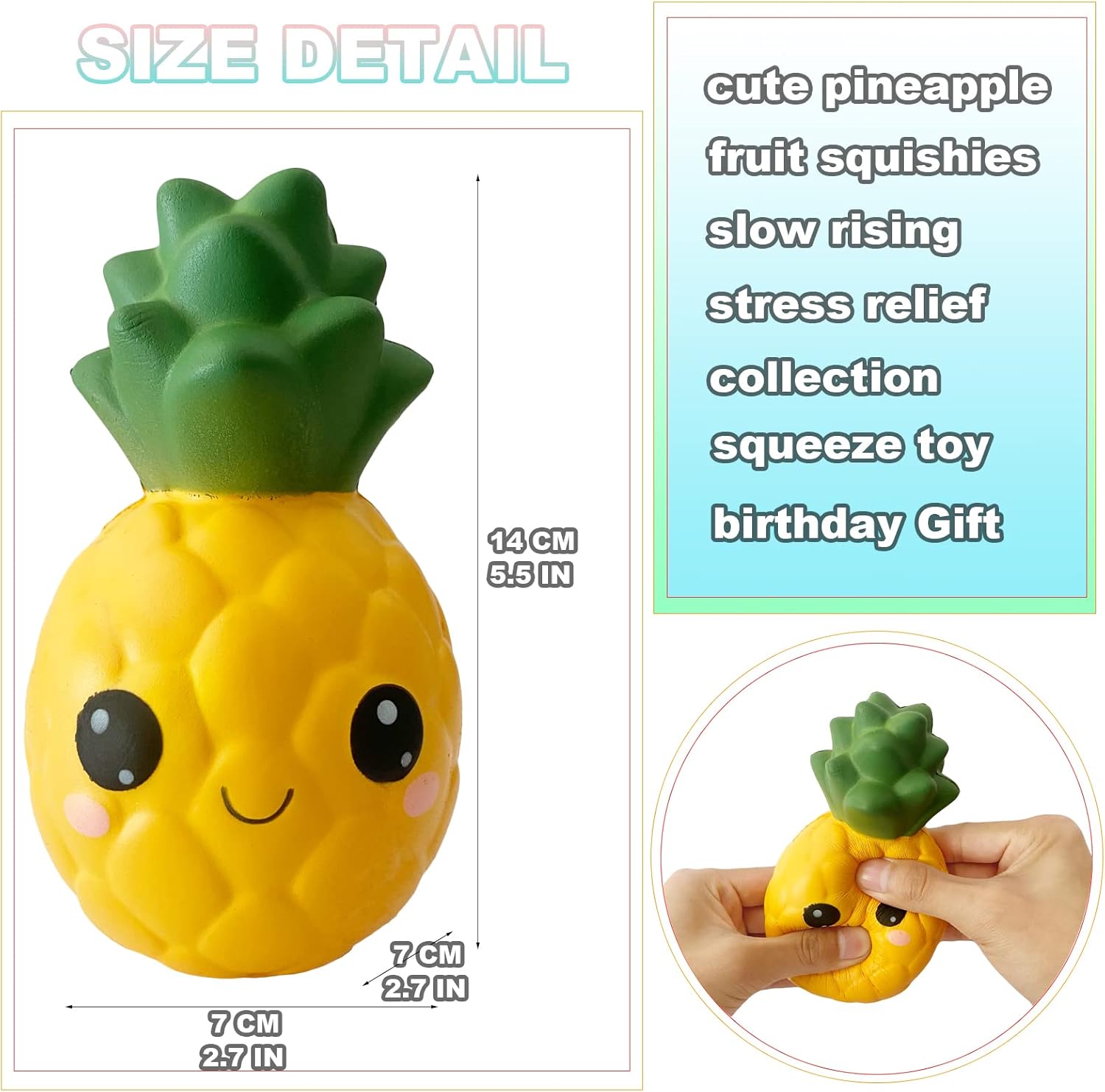 Slow Rising Big Eyes Pineapple Squishies Toy for Kids Birthday Gift,Cute Fruit Stress Relief Simulation Lovely Squishys Squishi Squeeze Toys