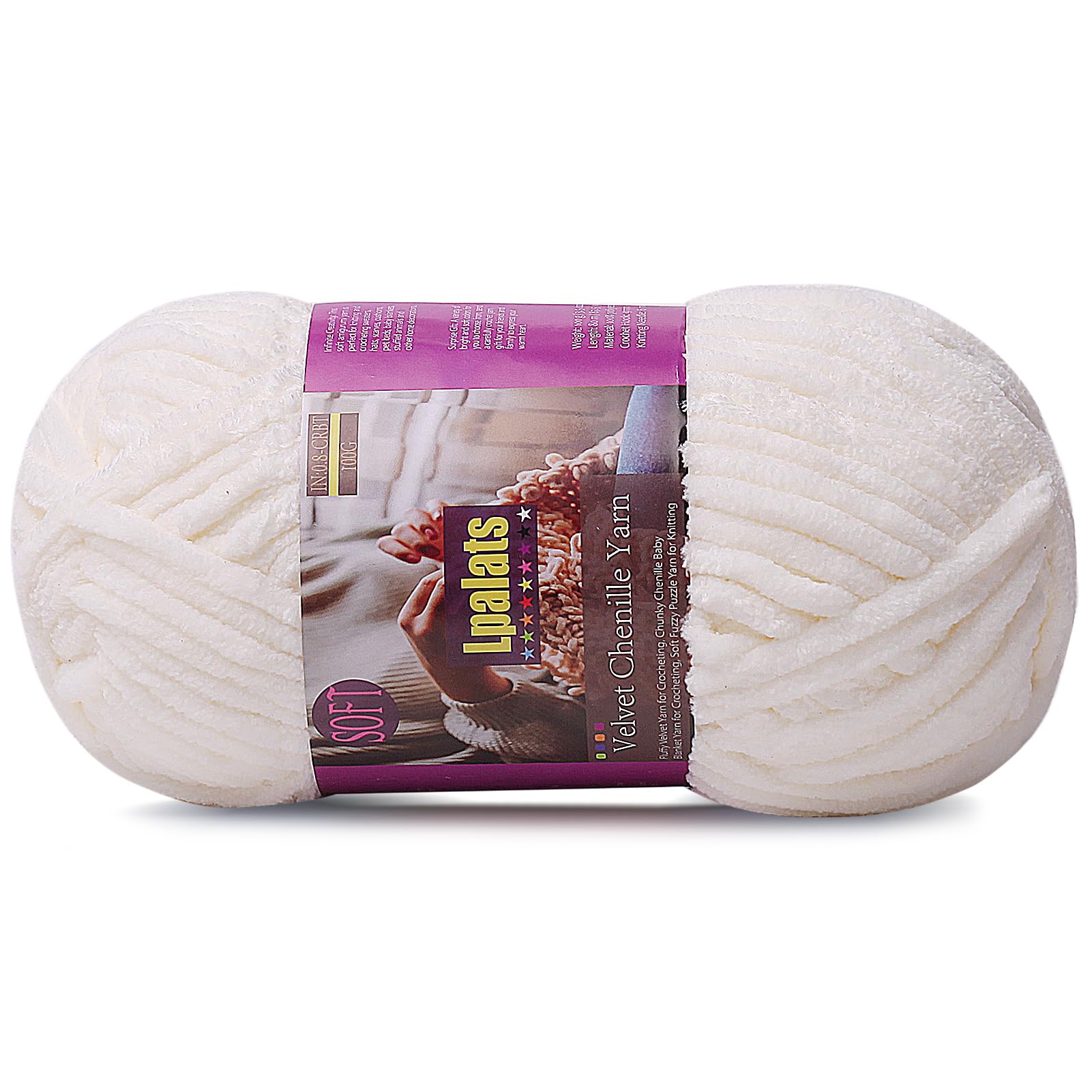 Chunky Chenille Yarn for Crocheting - 100g/3.5oz Baby Blanket Yarn for Crocheting Soft - 87 Yards Fluffy Thick Plush Yarns for Knitting Blankets Amigurumi (1, Milk White)