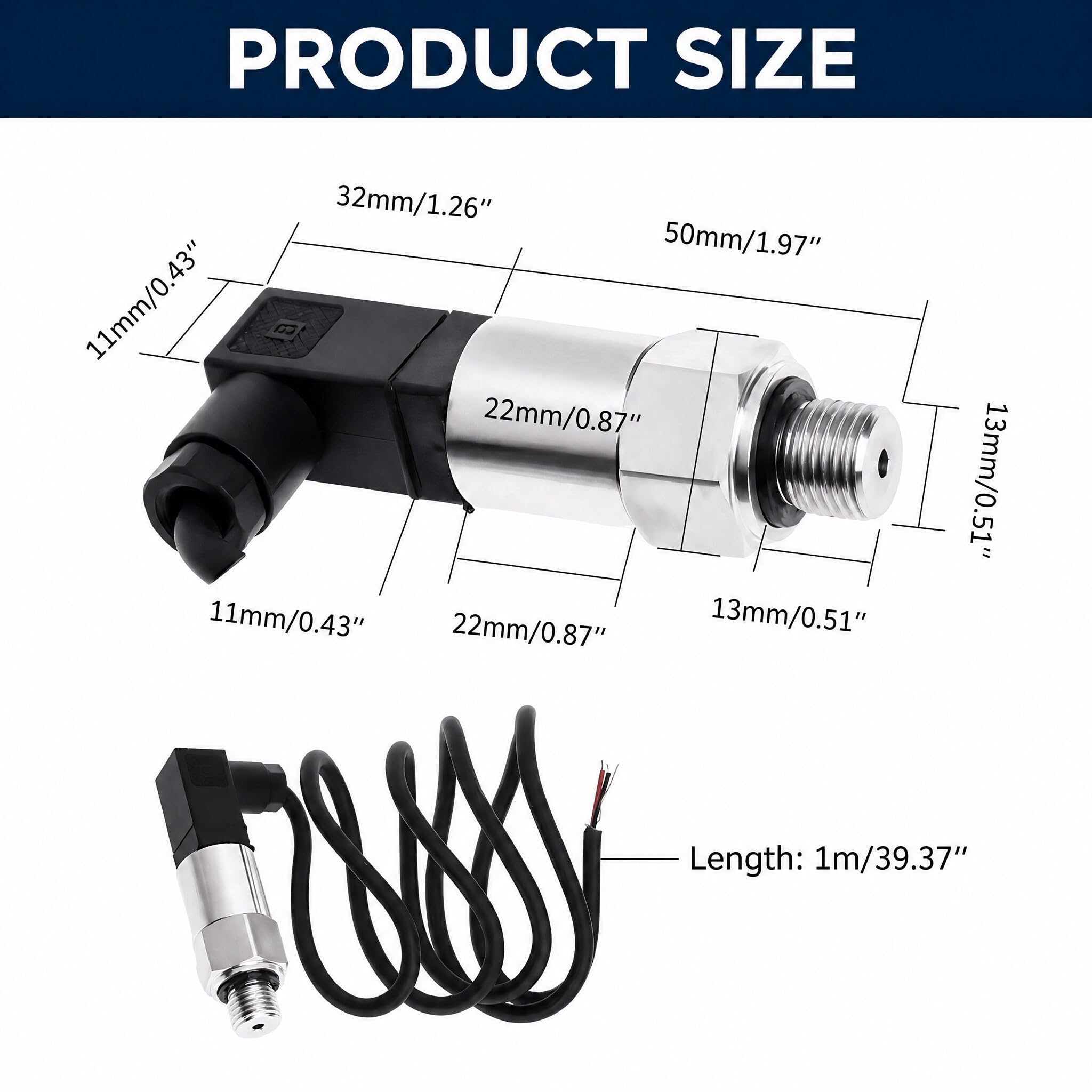 Transmetteur de pression de silicium de sonde de transducteur 4-20mA G1 / 4"sortie pour le pour l'eau (0-0.5MPA)