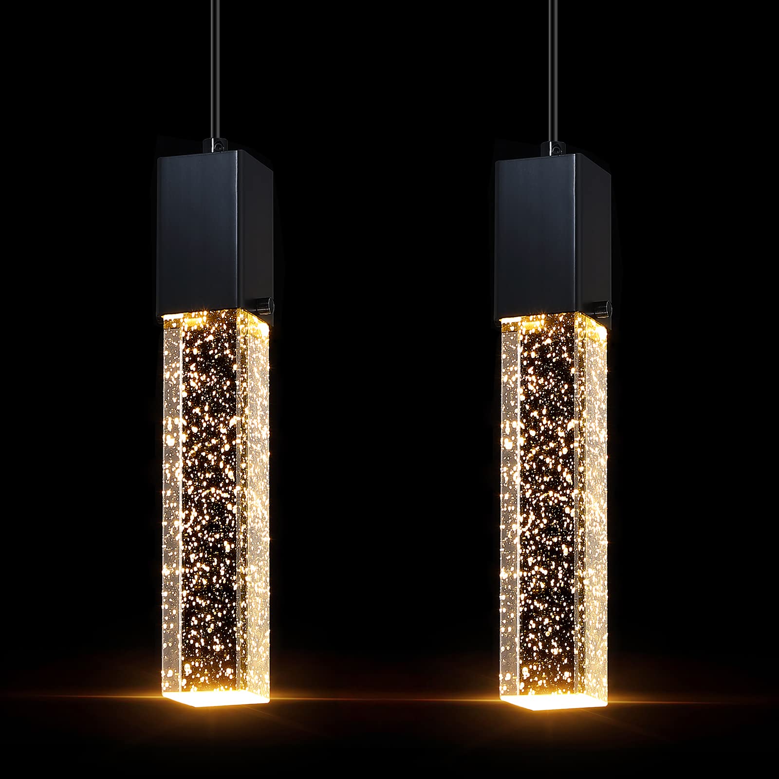 Photo 1 of SEENMING HOUSE K9 Crystal Pendant Light, 2 Pack, Black