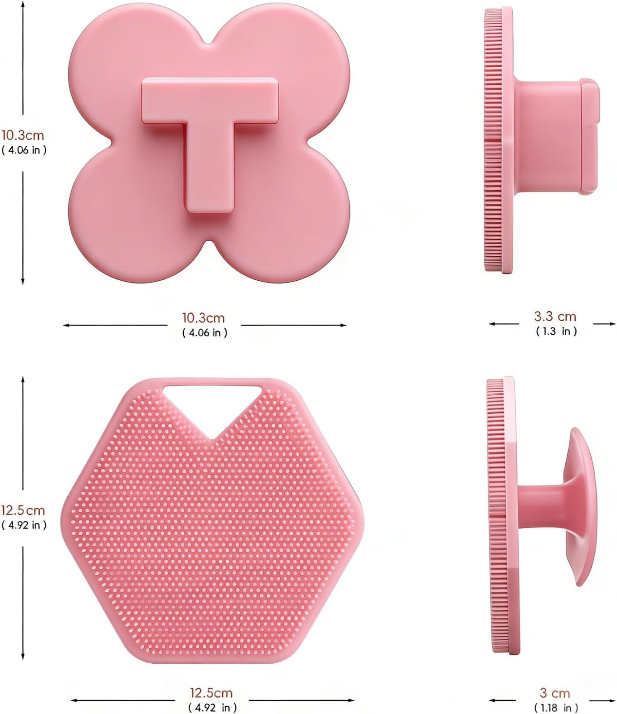 Silicone Back Scrubber & Soft Bath Glove Set 5 PCS, Exfoliating Body Scrubber & Lathering Shower Brush Combination (Pink)