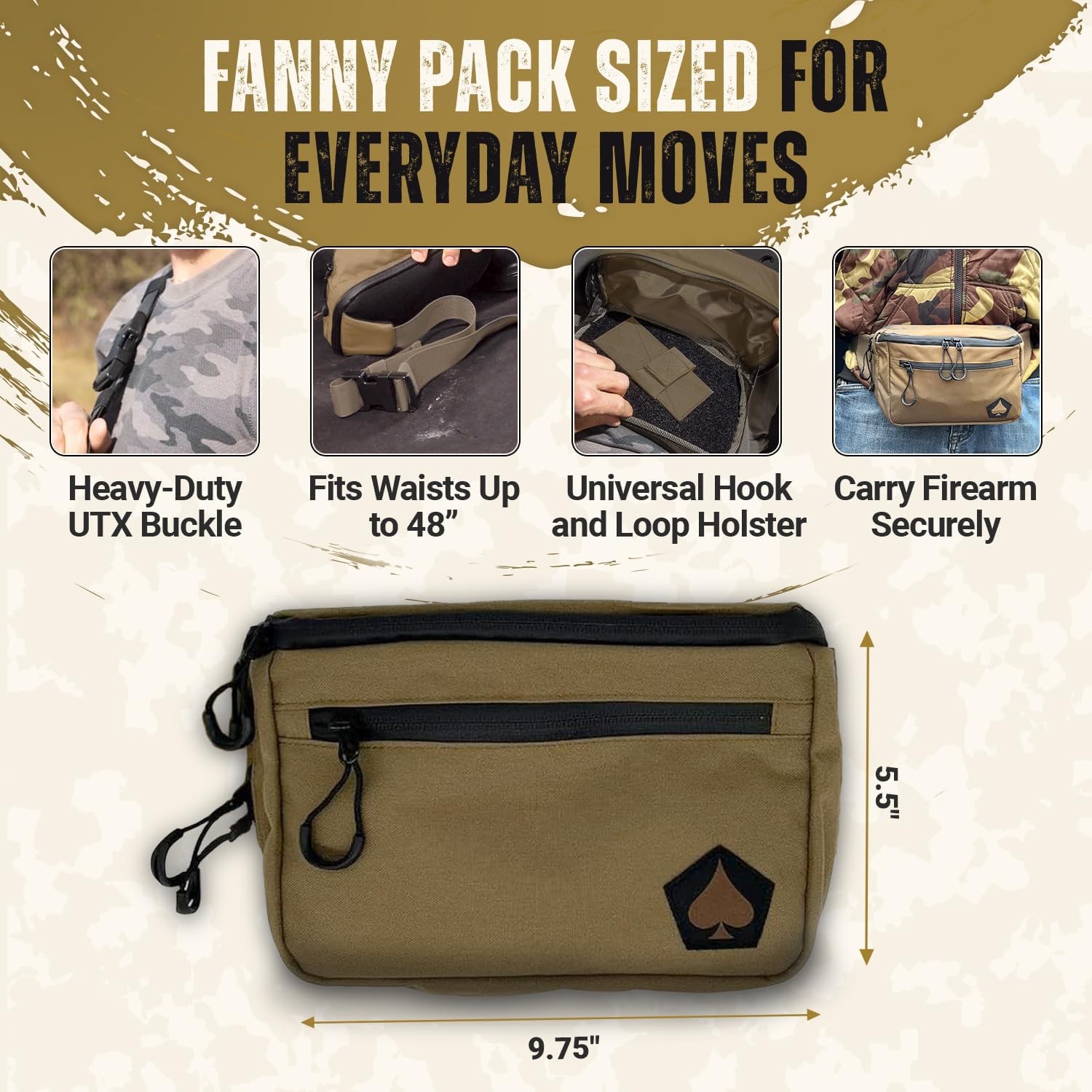 HighSpeedDaddy Tactical Fanny Pack – Waterproof Fanny Belt Bag Pack with Adjustable Waist - 500D Nylon with Quick-Access Pockets - Everyday EDC Pouch for Men & Women - Coyote Brown - Image 2