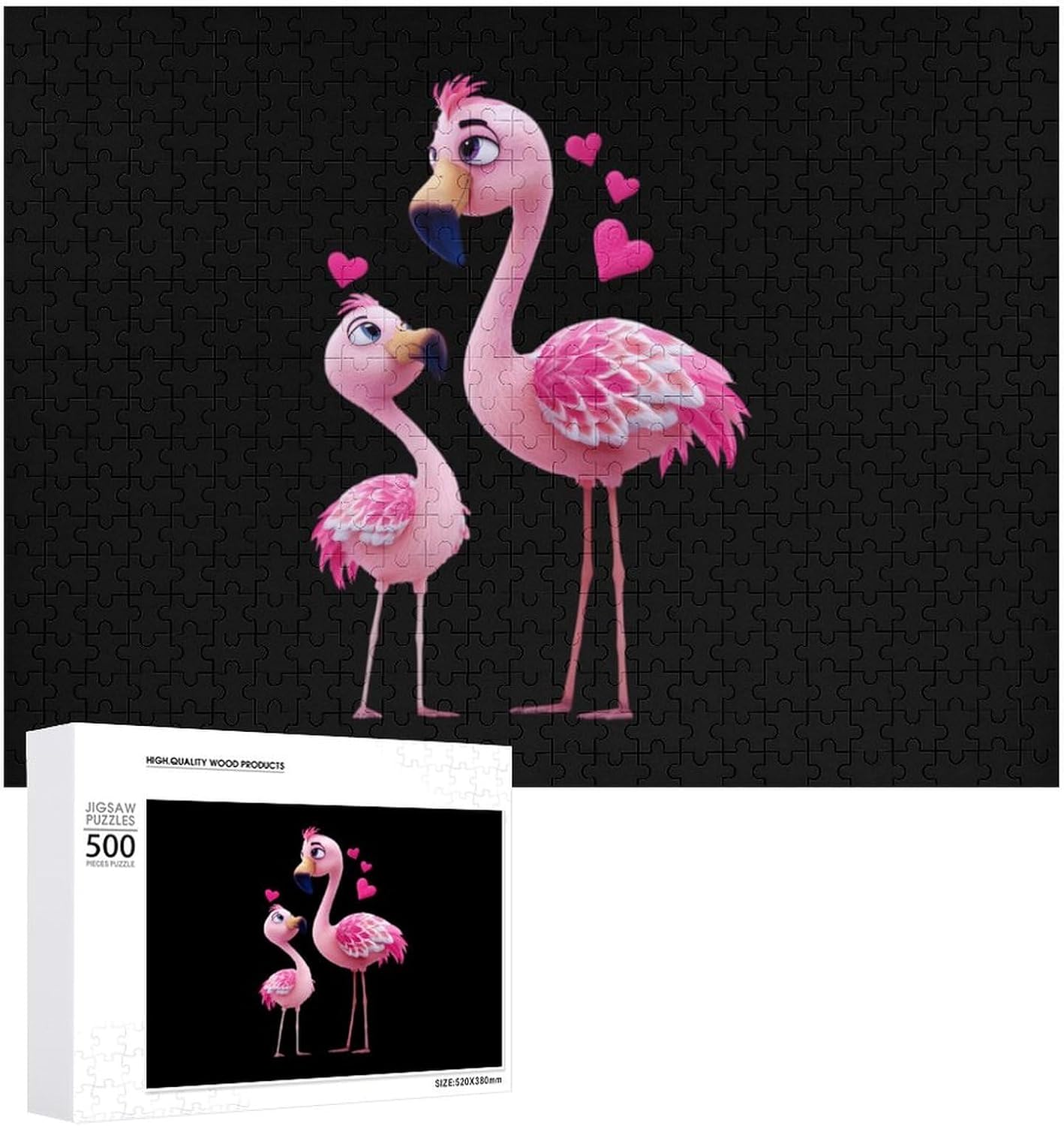 Cute Flamingo Puzzles for Adults 500 PCS Wooden Jigsaw Puzzle Wall Decor Christmas