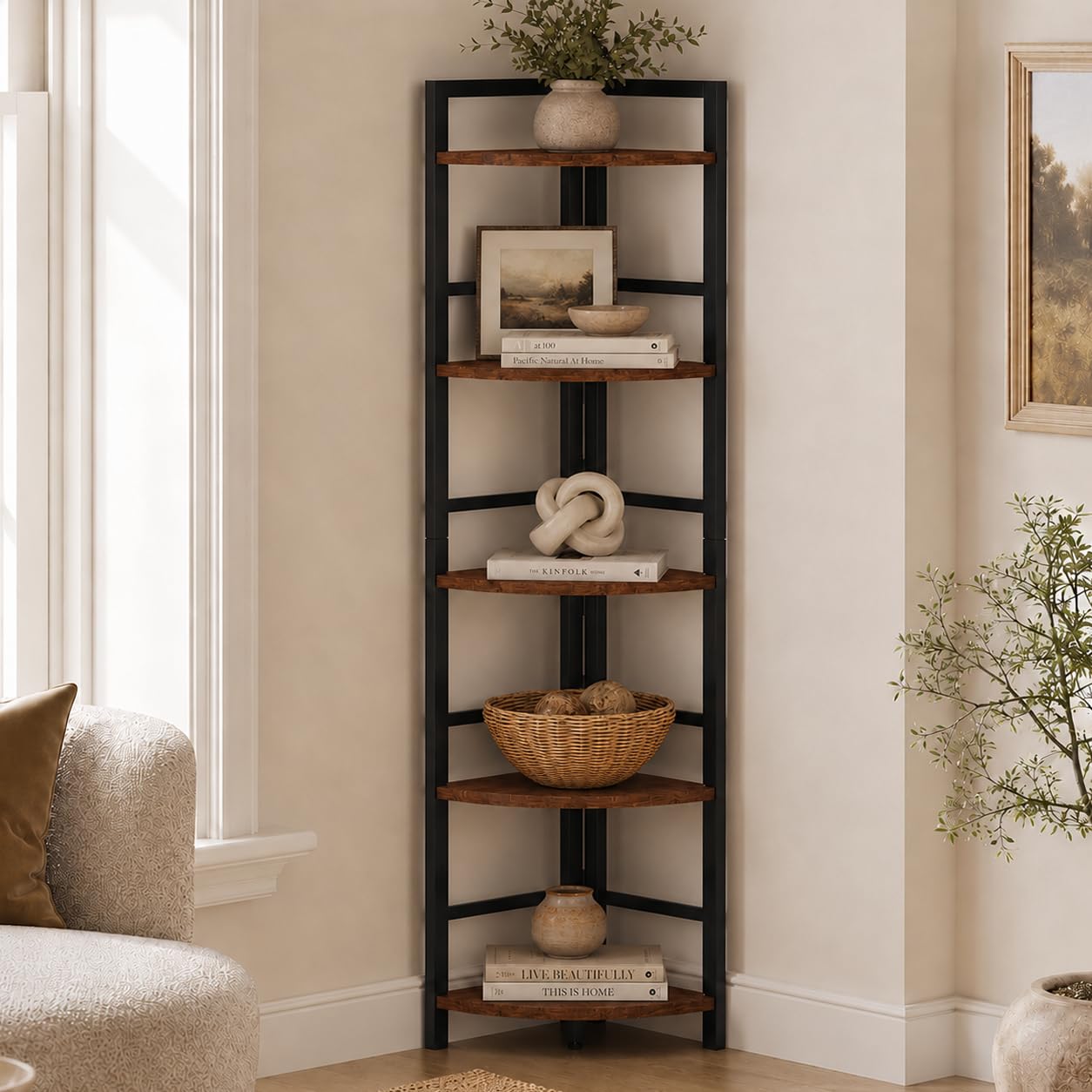 BON AUGURE Industrial Corner Bookshelf