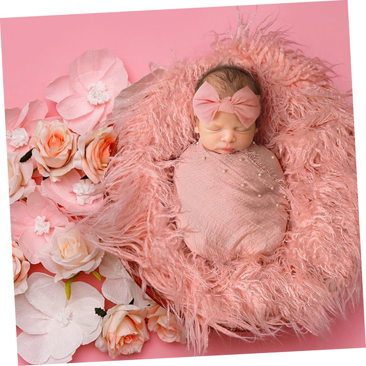 BESTonZON Coperta Neonata Morbida con Fascia Fiocco per Fotografia Swaddle Traspirante e Confortevole Regalo Idea Nascita per Bimbi