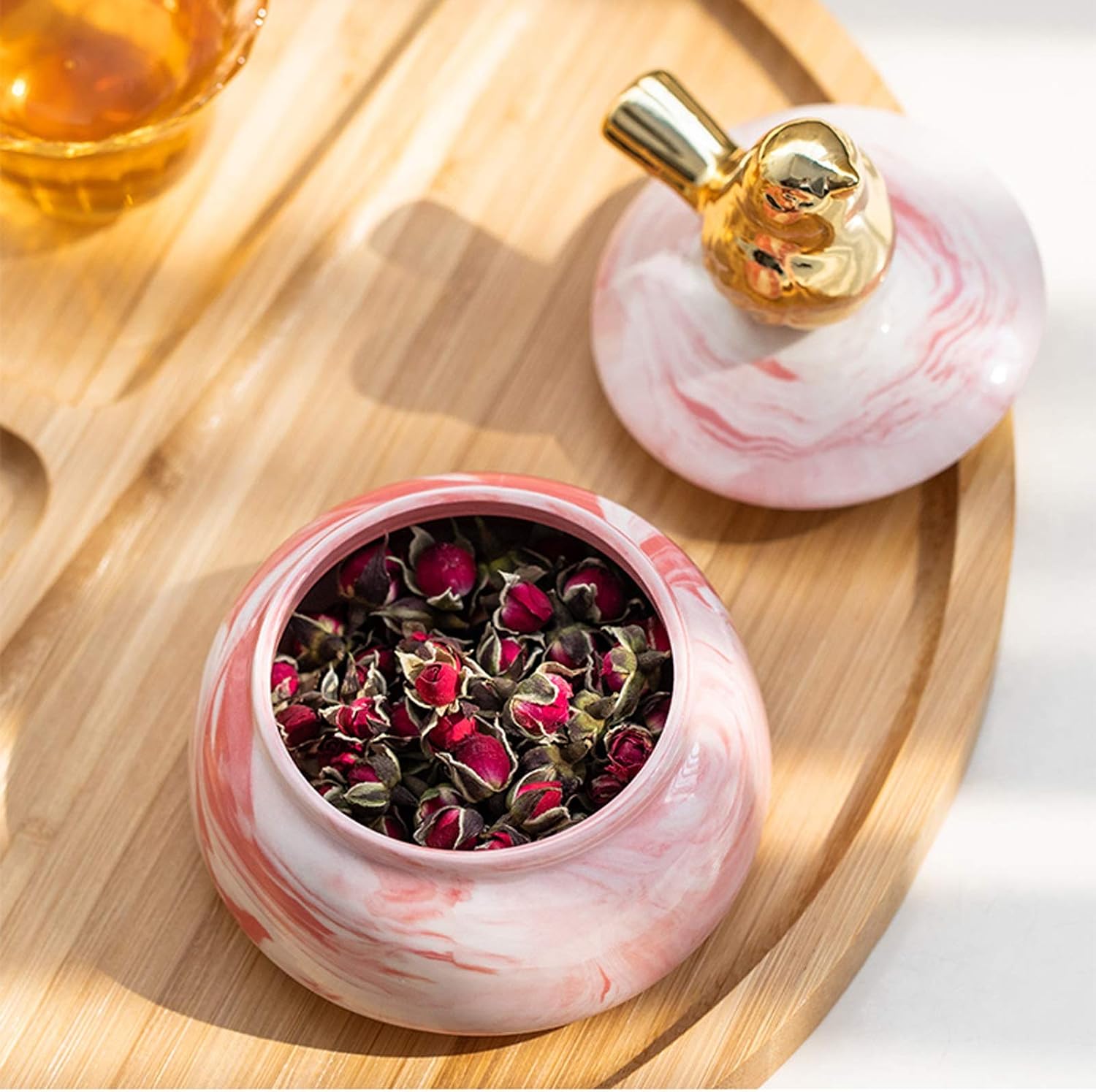 TOMYEUS Sugar Bowl Ceramic Sugar Bowl with Lid Airtight Jar Storage Jar Household Coffee Storage Jar Dried Fruit Candy Jar Exquisite Shape Sugar Bowls Sugar Pot (Color : E)