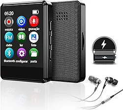 MP3 Player 1.8 Polegadas Tela Touch, Bluetooth, Áudio Hi-Fi, Rádio FM, Gravador de Voz, Leitor de E-books, Controle Parental - Design Compacto 4.3x5.7cm