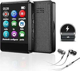 MP3 Player 1.8 Polegadas Tela Touch, Bluetooth, Áudio Hi-Fi, Rádio FM, Gravador de Voz, Leitor de E-books, Controle Parental - Design Compacto 4.3x5.7cm