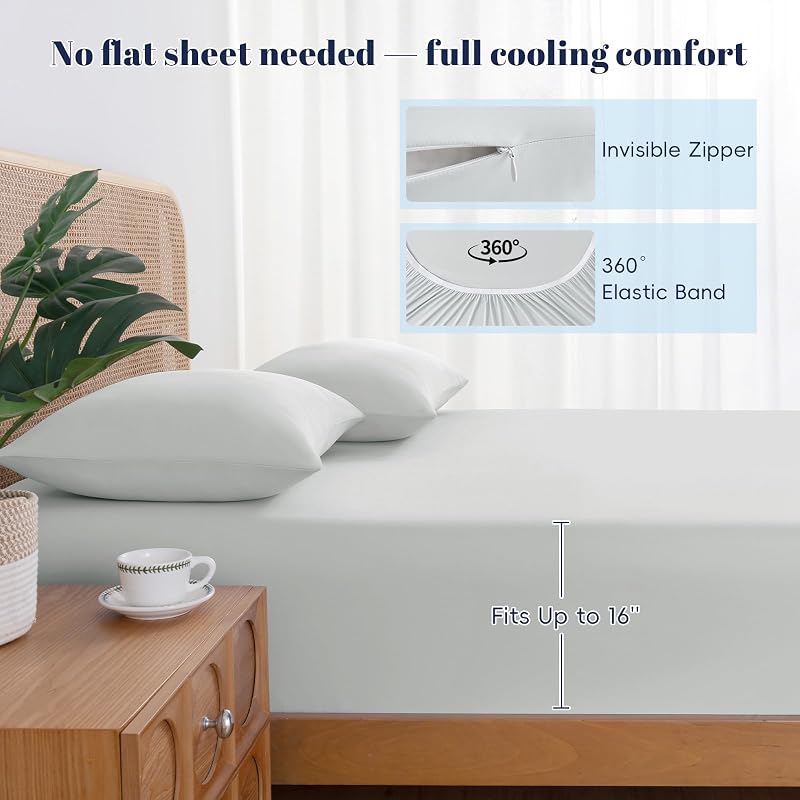 PHF Cooling Fitted Sheet Set Twin Size – Secure fit for mattresses up to sixteen inches