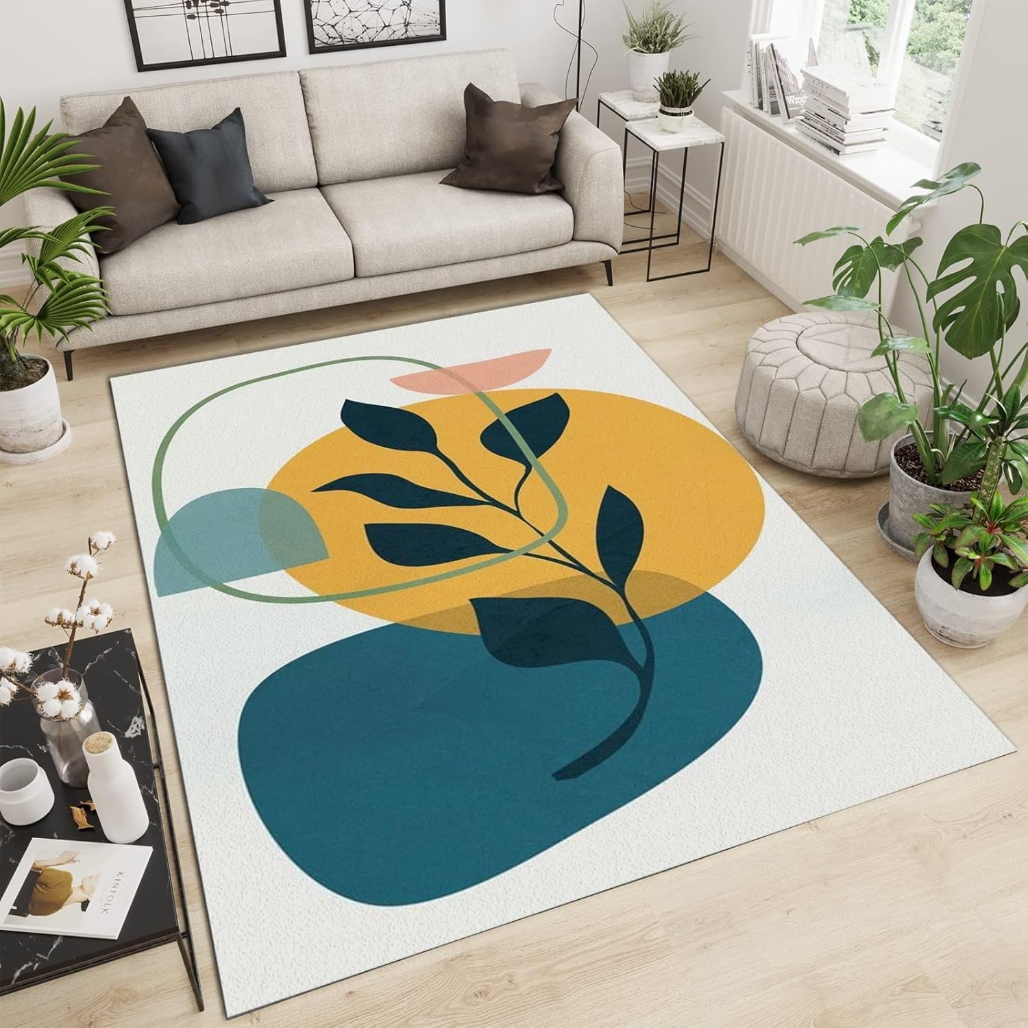 Modern Simple Branches Leaves Kids Rugs, Versatile Stain Resistant Large Bedroom Carpet, Protect Flooring from Scratches and Damages for Decor Teen Boys Room Lounge Nursery, 2ft x 3ft