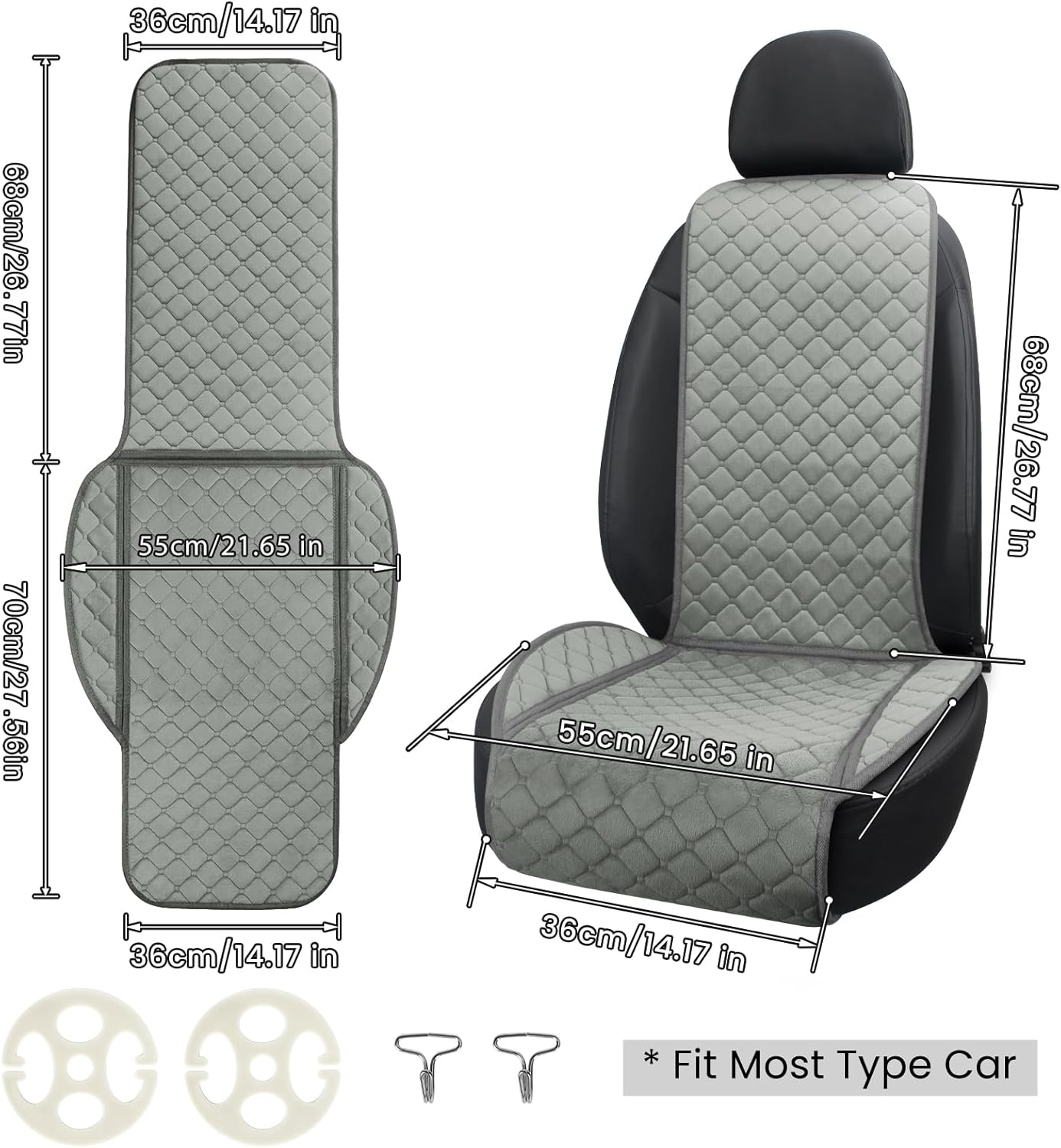surpassme Comfortable Car Seat Covers Universal Front Seat Covers for Car Accessories, Padded Car Interior Covers for Automotive, SUV, Truck, and Van(Grey)
