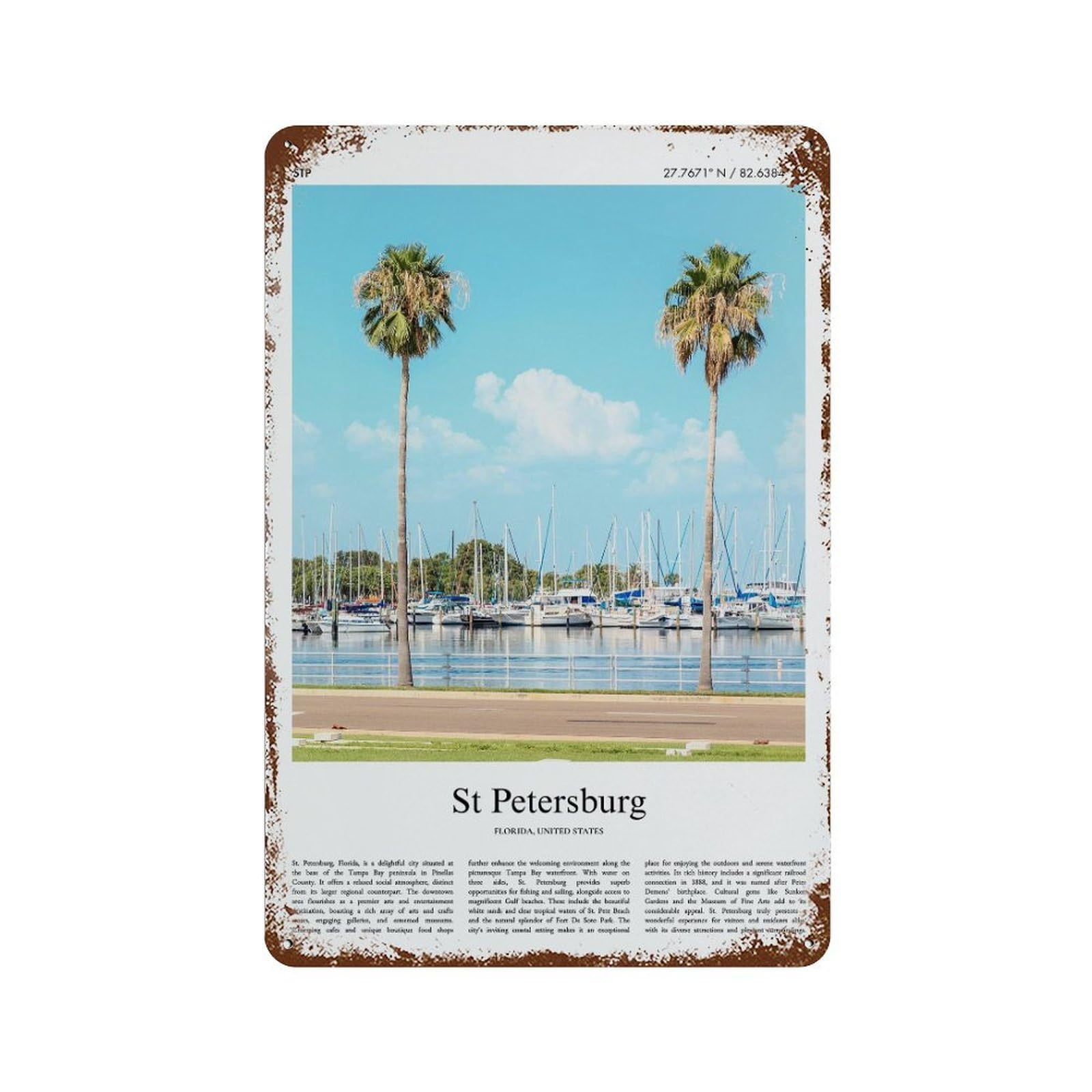 xiaoxiaoshen St Petersburg Florida, United States, USA City Scenery Wall Decor Art Metal Tin Poster Modern Home Decor Art Home Bar Shop Decorations Vintage Sign 30x20cm