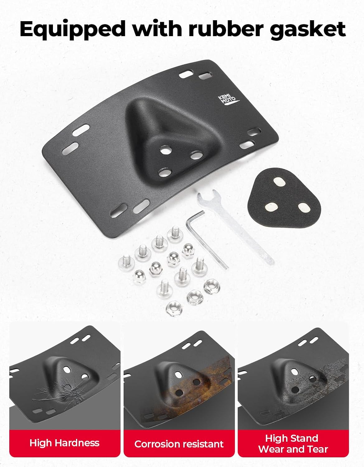 KEMIMOTO Motorcycle Curved Laydown License Plate Bracket for 3 Hole Mount Motorcycle Models with Rubber Gasket License Plate Frame Holder Mount for Softail Dyna Cruiser Low Rider and More