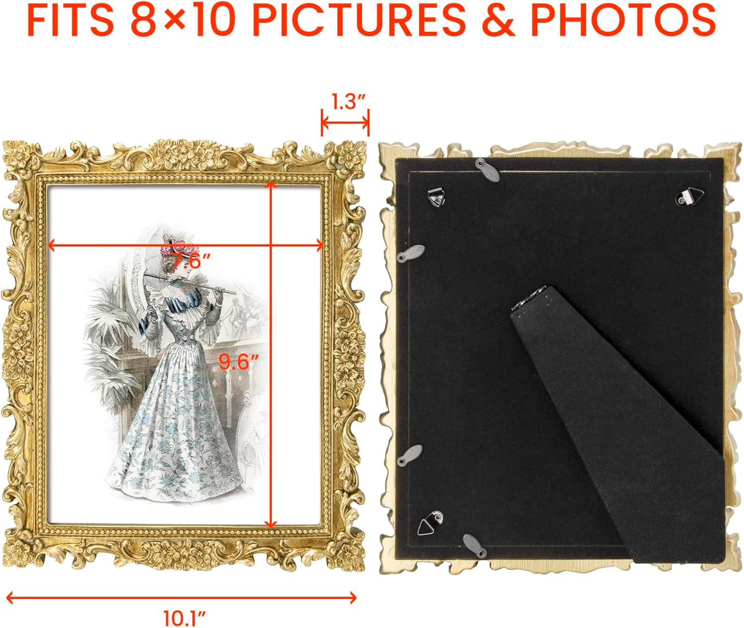 GUOER 8x10 Picture Frames Vintage Photo Frame with Glass Front Antique Picture Frame for Tabletop Wall Hanging (8x10, Shiny Golden)