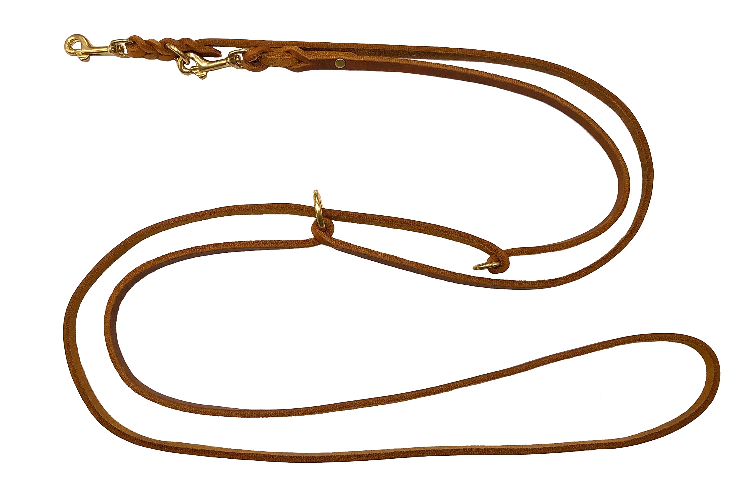 Hundeleine Fettleder Messing kleine Hunde/große Hunde 2m / 2,40m / 2,80m / 3,50m / 5m Doppelleine verstellbar (2m X 8mm, Cognac)