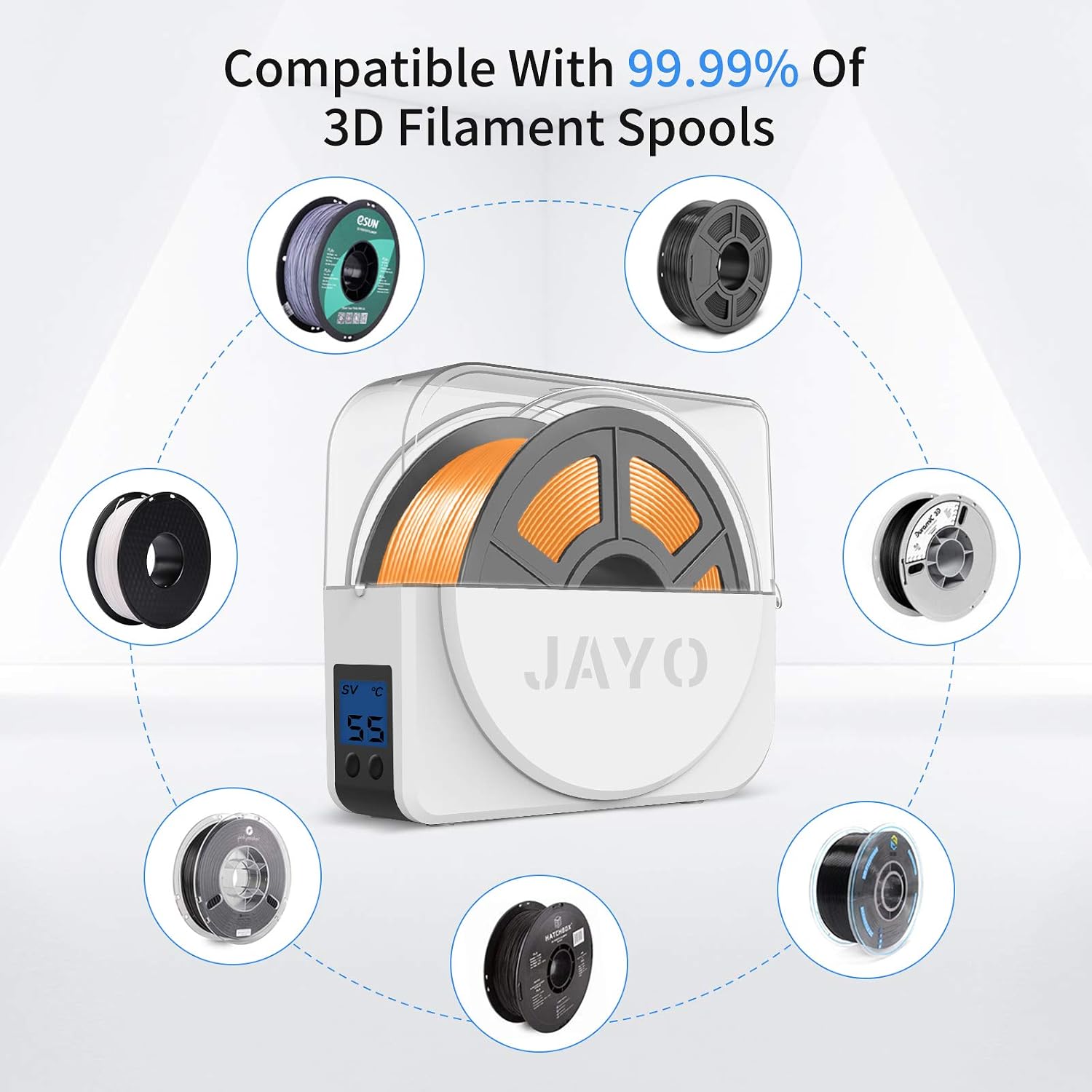 Filament Dryer Box, JAYO S1 Dry Box for 3D Printer Filament Storage, Keeping Filaments Dry, Dehydrator Stroage Box for Filament 1.75, 2.85, 3.00mm, Compatible with PLA PETG ABS TPU Filaments, White