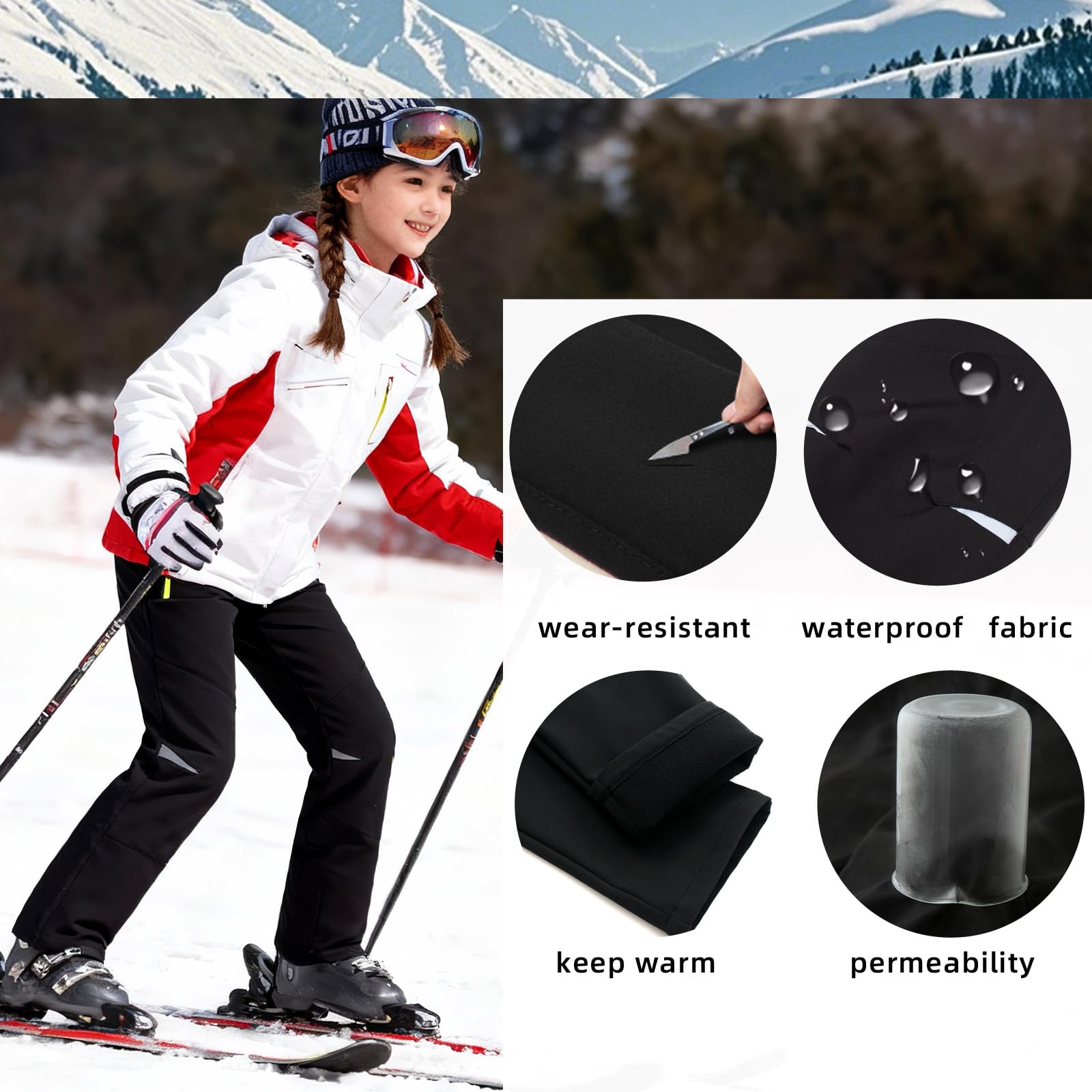 Garçons Filles Pantalon Ski Enfant Outdoor de Montagne Imperméable Chaud Softshell Thermique