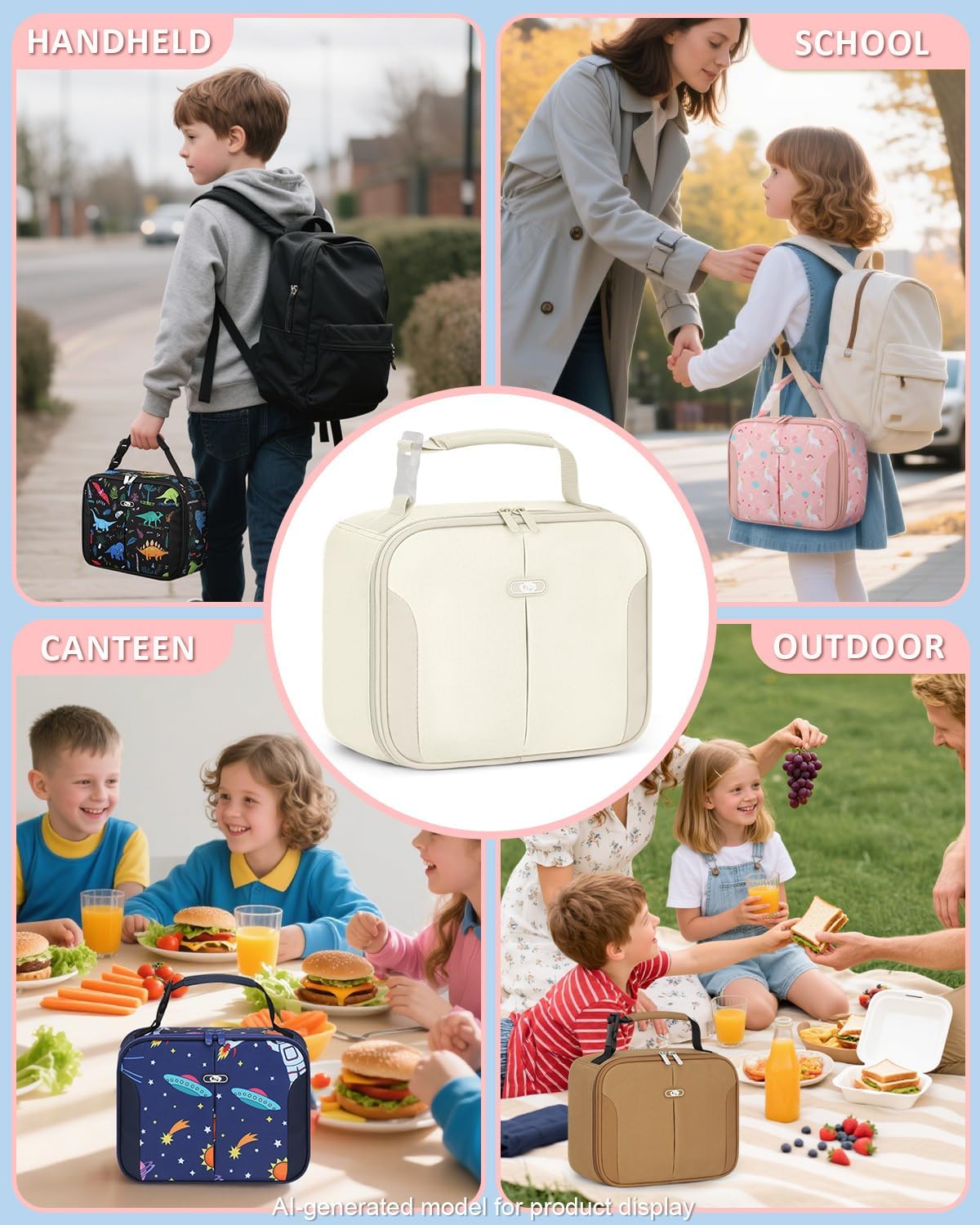 Capolo Lunch Bag Kids,Insulated Reusable Lunchbox Back to School Boys Girls image 5
