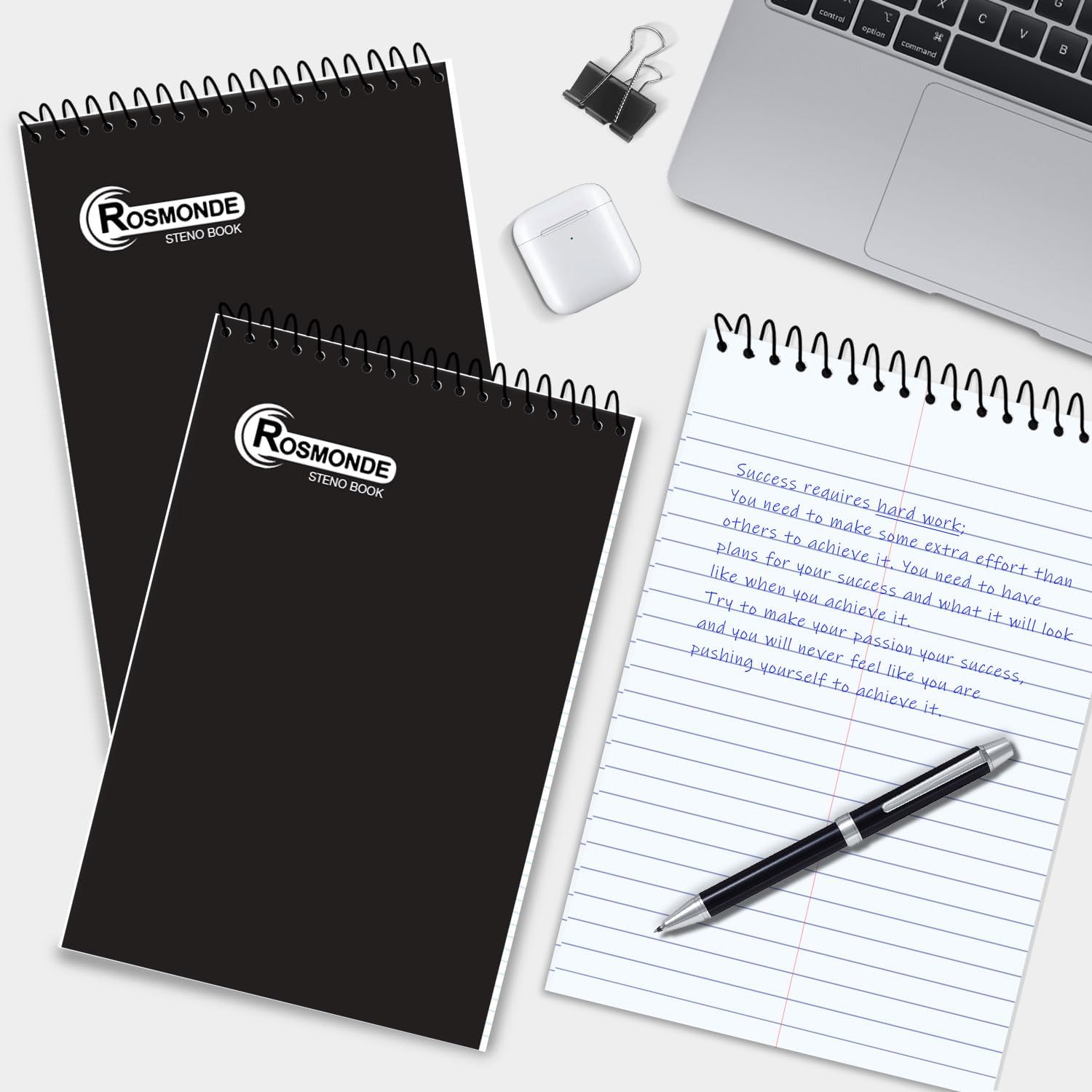 Rosmonde 12 Pack Spiral Steno Pads, 6 x 9, Gregg Rule, Black Steno Pad, Long Lasting - 80 Sheets (160 Pages), Top Spiral Notebook, Bulk Steno Notebook for Business, Top Spiral Steno Book for Office - Image 6