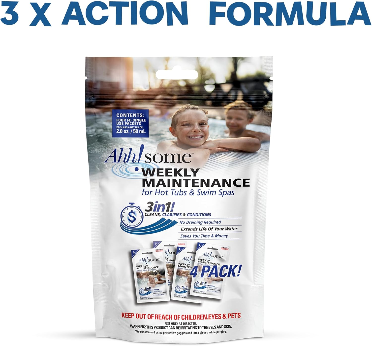 Triple-Action 3-in-1 Weekly Hot Tub Cleaner, Conditioner & Clarifier – Hot Tub Chemicals for Crystal Clear Water – Works on All Hot Tubs & Inflatable Spas – Made in USA – Veteran-Owned (4 Week Kit)