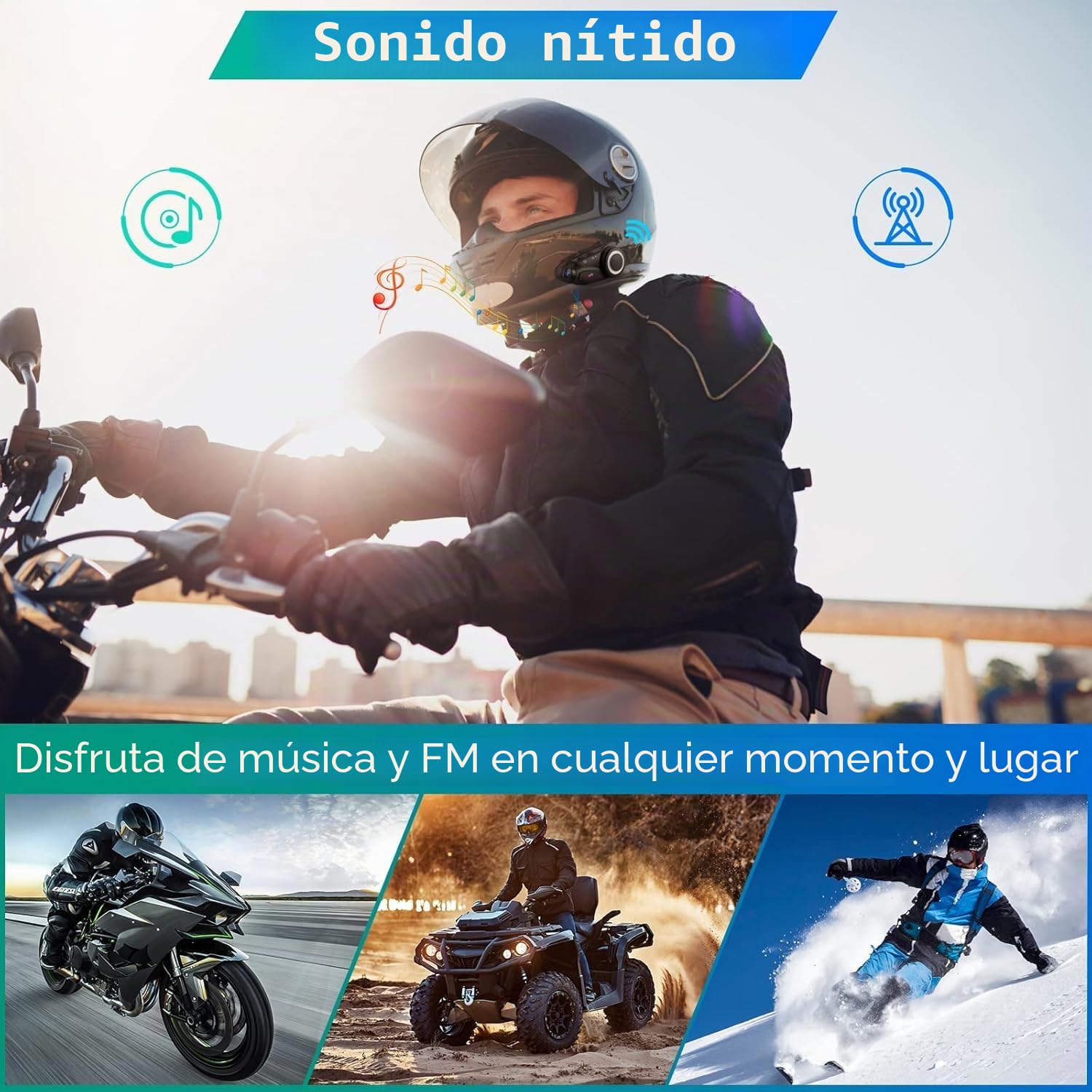MAXTO M3 Intercomunicador Bluetooth para Casco de Moto con Cámara | Alcance 1000m para 6 motoristas, asistente vocal, impermeable, navegación GPS, compatible tarjeta TF hasta 128G