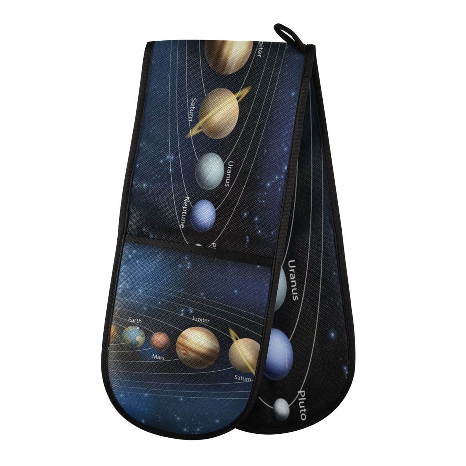 Double Oven Glove Planet Solar System Heat Resistant Double Ovens Mitt Modern Cooking Gloves Potholders