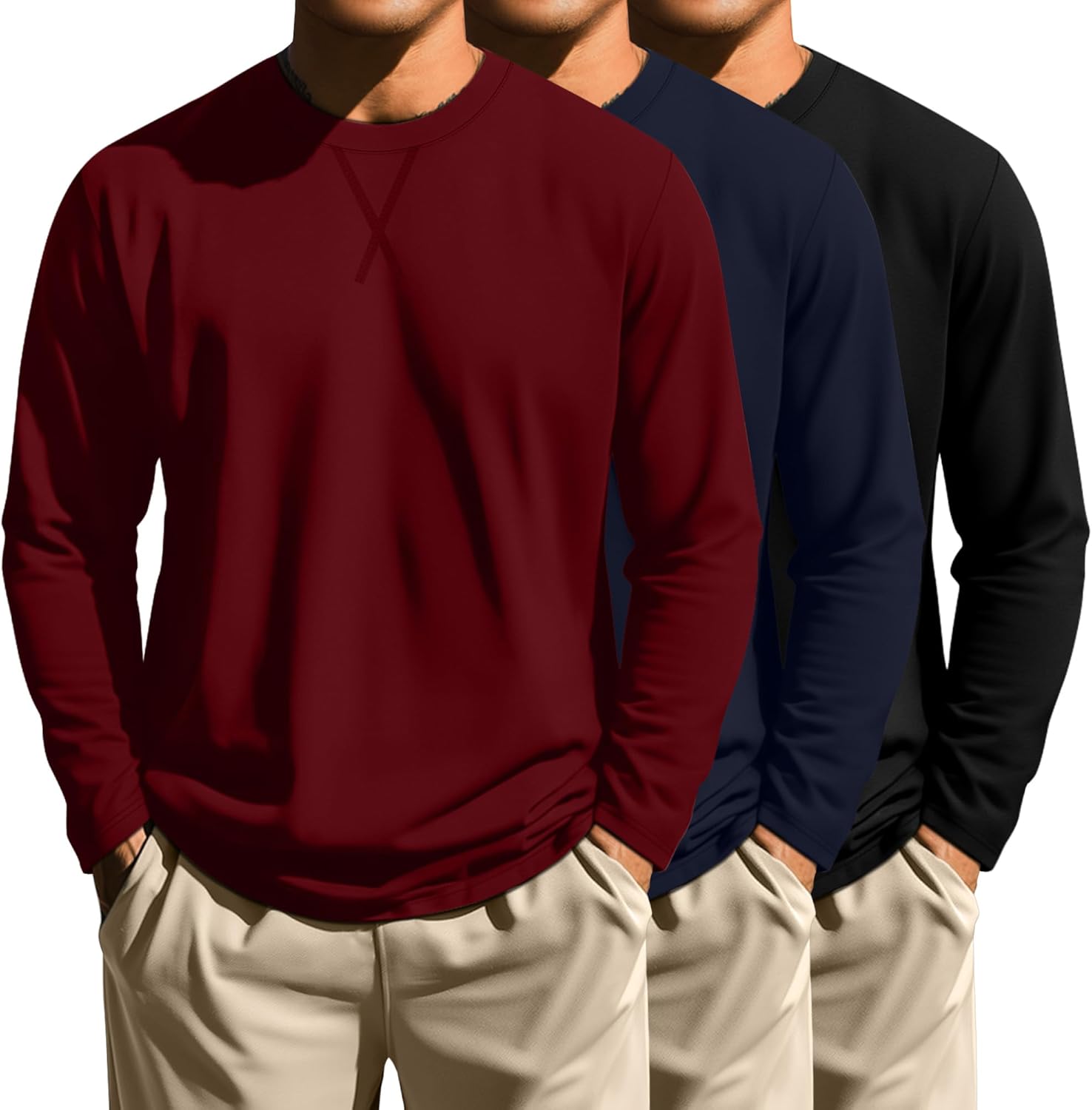 Neer 3 Pack Big and Tall Shirts for Men Long Sleeve Shirts Hipster Hip Hop Longline Crewneck T Shirt L-7XL Basic Tee Top