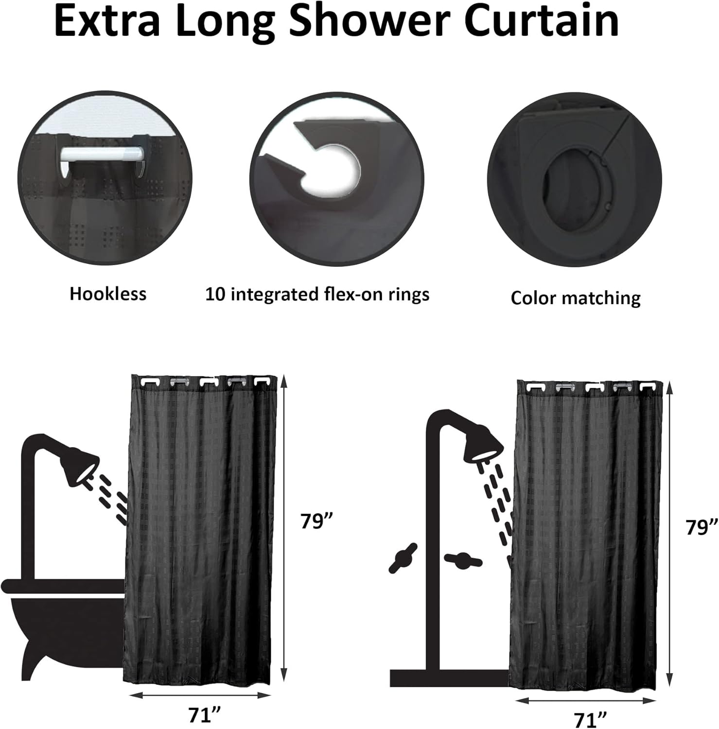 Create a Warm and Inviting Bathroom Retreat with a Modern Clip-On Shower Curtain - 79"L x 71" W - Black -Showcasing a Mesmerizing Cubic Pattern - an Elegant, Stylish, and Cozy Bathroom Haven