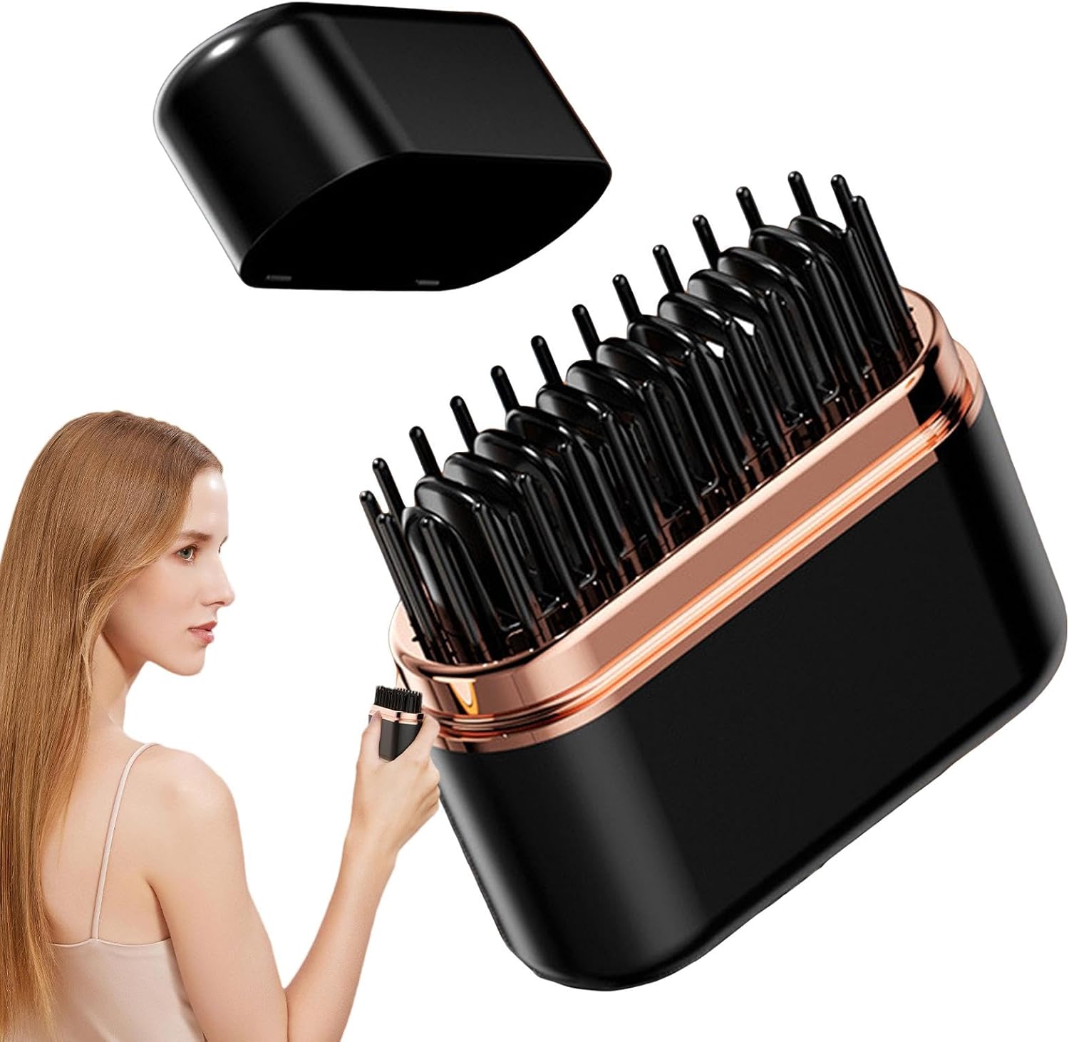 Pzuryhg Wireless Negative Ion Hair Brush, Compact Hair Straightener Brush, Portable Hair Straightener, Black Hair Styling Comb 8×3.2×7.1cm/3.15×1.26×2.8 Inches for Hair Hair Straightener Brush X1